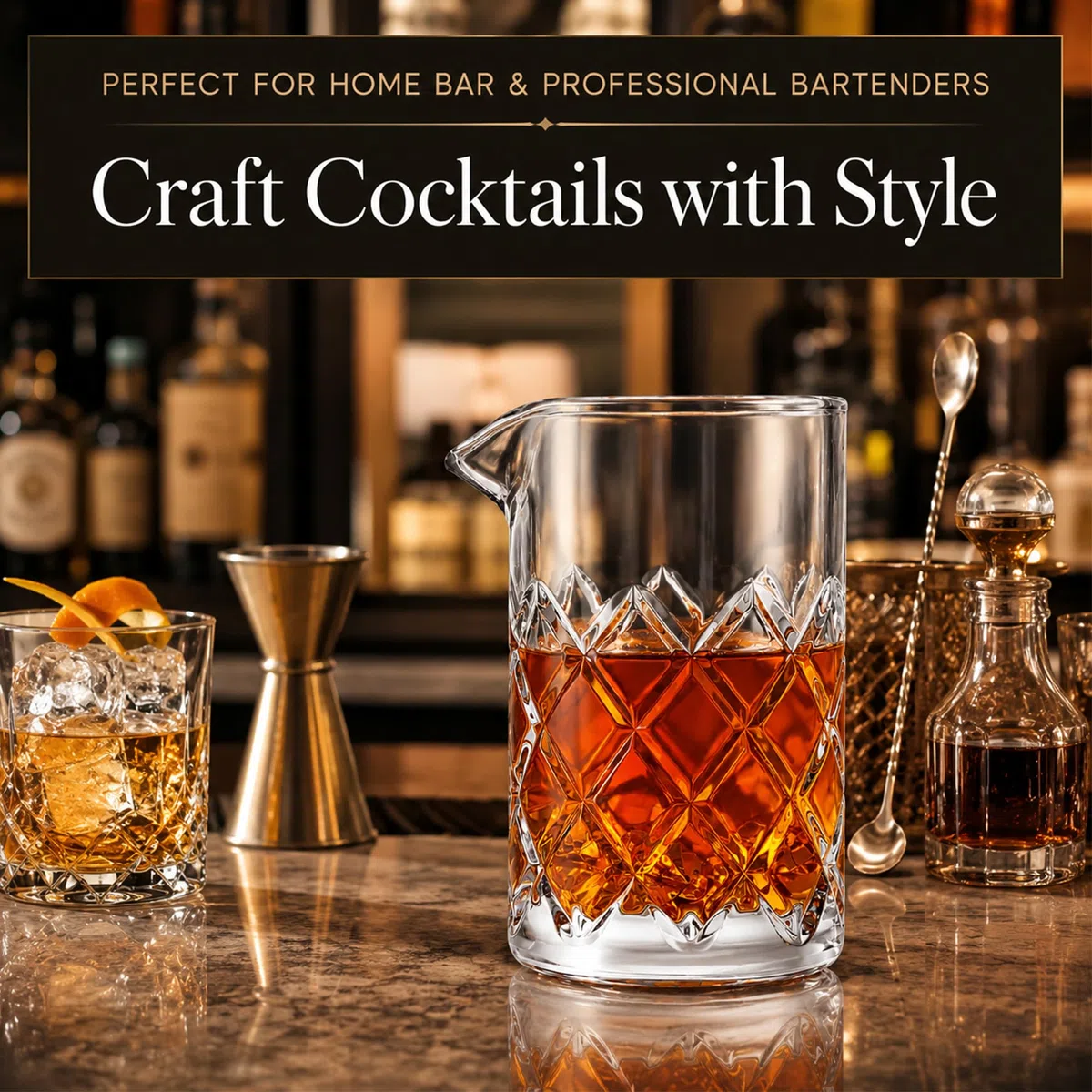 Vaso de mezcla de cócteles, vaso mezclador de cristal, 24 oz cristal agitador, base pesada gruesa - Barman Herramientas de vidrio - Barman Herramientas de vidrio - Bares de Artesanía y