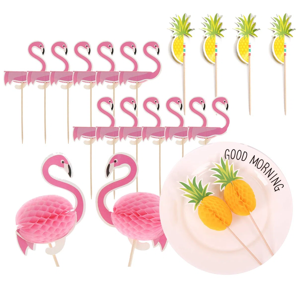 100 Cake Topper Flamenco Una Vez Cake Topper Brochetas de Bambú para Cócteles Pinchos de Madera para Decoración de Fiestas para Tartas Decoración Cupcakes Cócteles Fruta Decoración Banquete de Boda