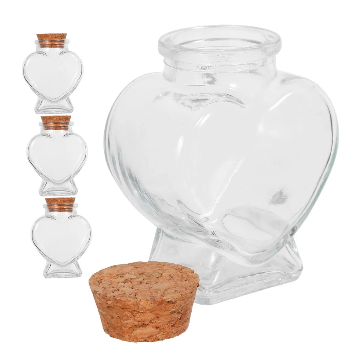 INOOMP Juego de 4 Botellas Deseos Transparentes Forma de Corazón de Vidrio y Tapón de Madera, Fáciles de Transportar Decoración DIY
