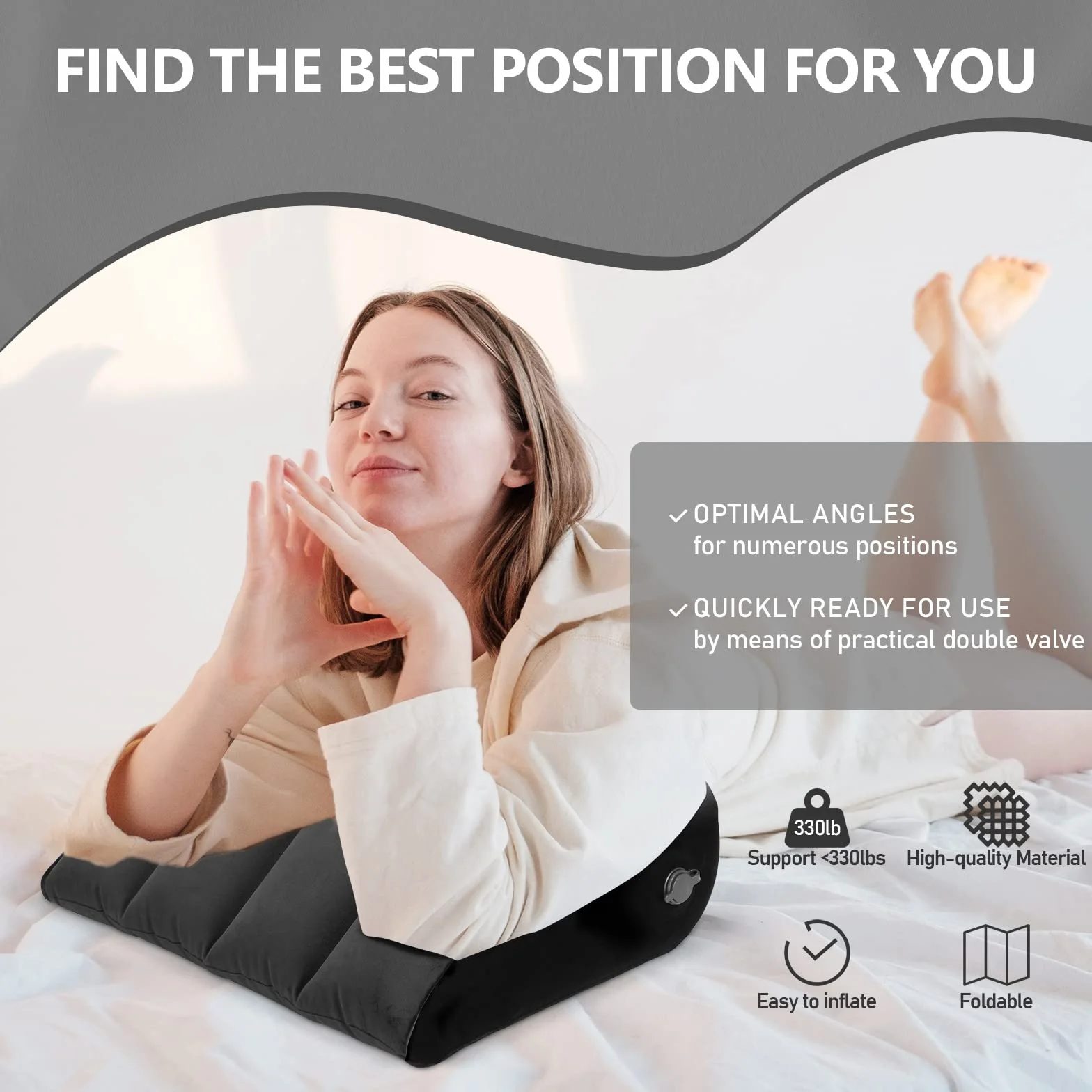 Almohada Inflable Minimalista, Negro, Almohada Auxiliar para la Postura de Yoga, Reduce la presión de la Cintura y la Espalda, Almohada de cuña