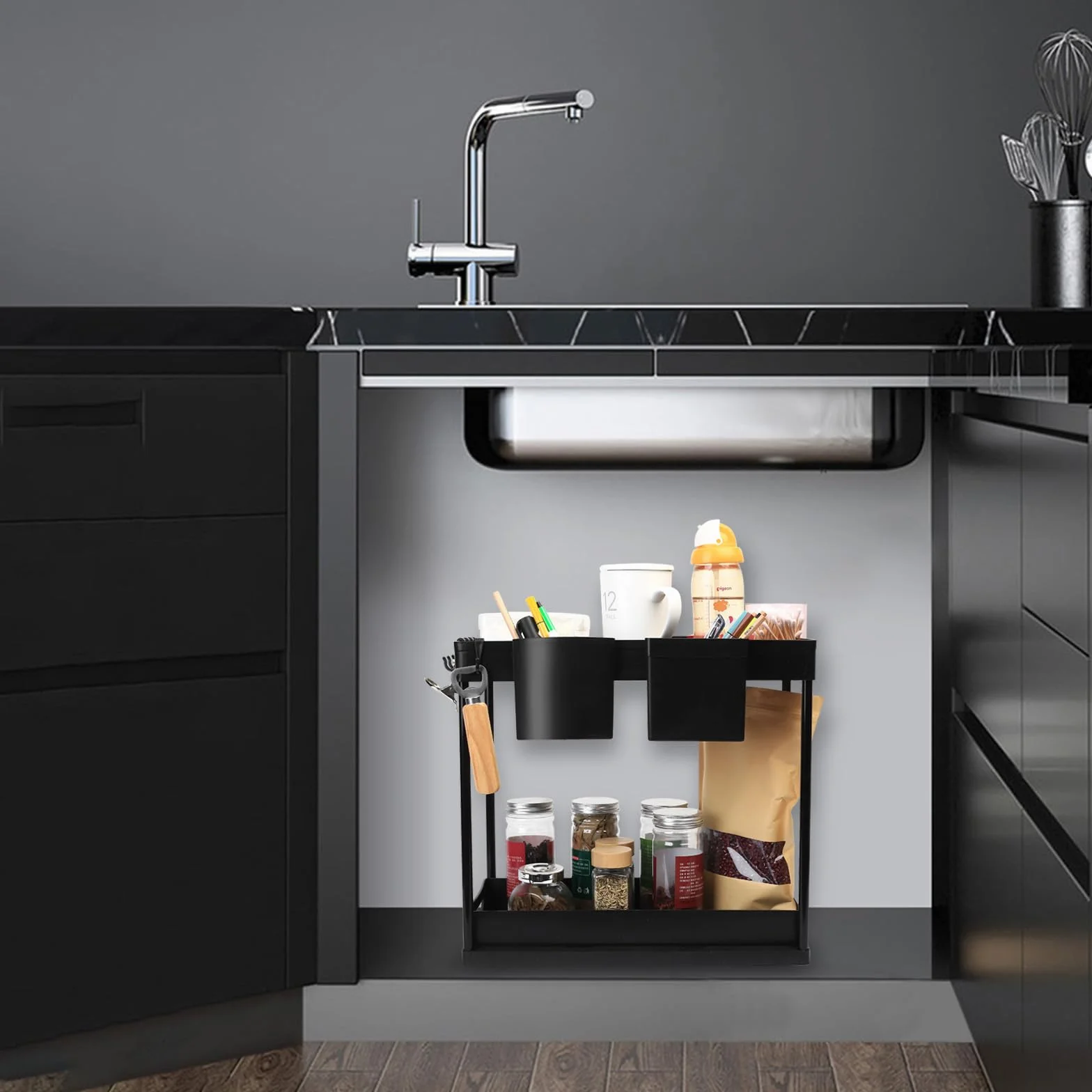 Estante Cocina Fregadero, 2 Niveles Fregadero Cocina, Estanterias Almacenaje Cocina, Bajo Fregadero Cocina, Extraible Cocina de Almacenamiento
