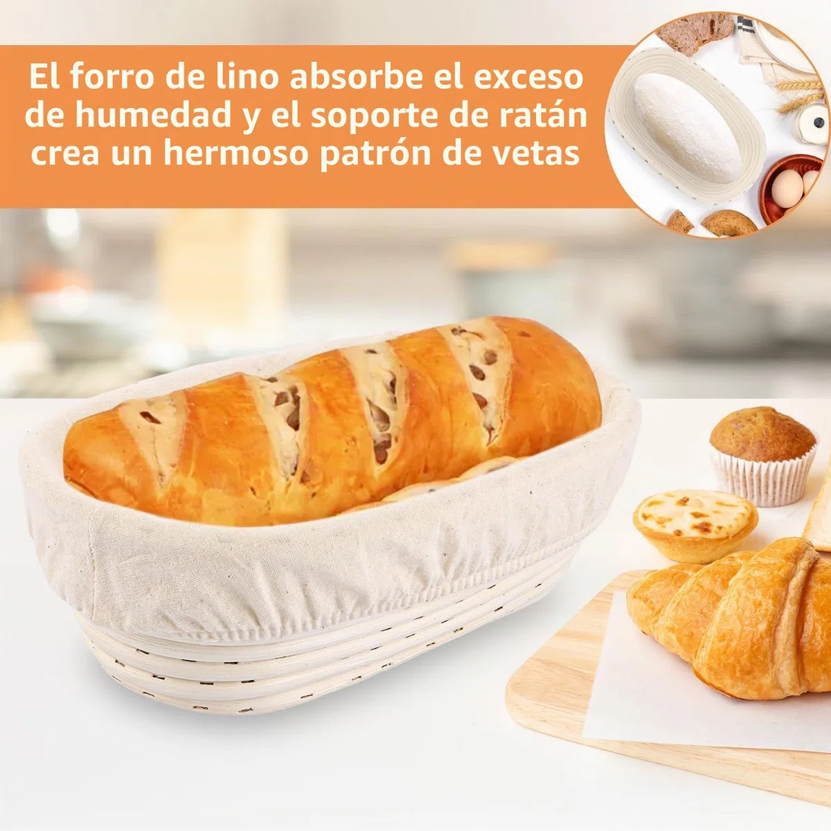 2 cestas de fermentación ovaladas, cestas de fermentación con forro de lino, diámetro de 25 cm, accesorio para panadería, molde de fermentación para pan y masa de pan