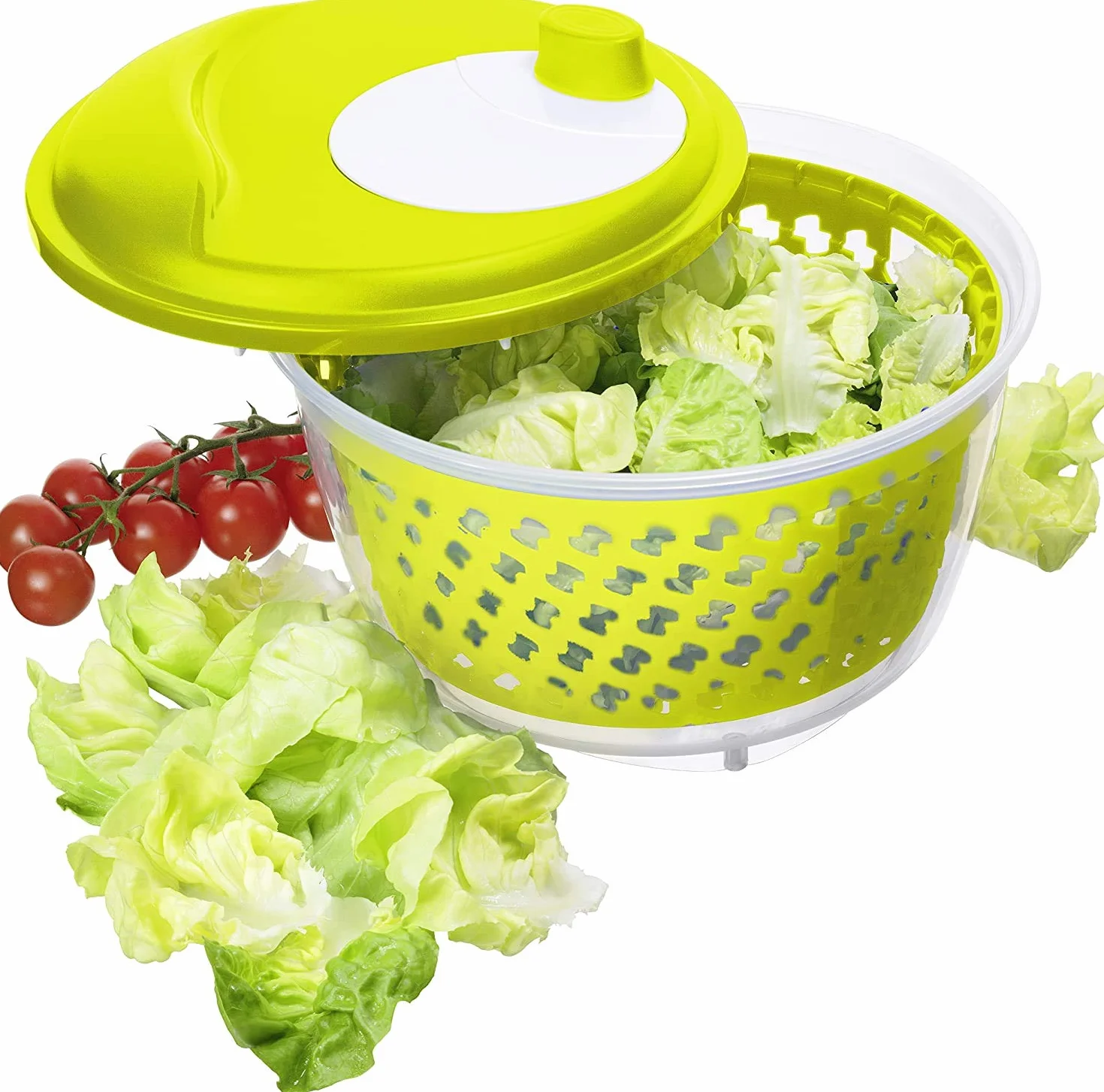 Rotho Fresh Hilandera de ensalada, Plástico (PP) sin BPA, verde/transparente, 4.5l (25.0 x 25.0 x 16.5 cm)