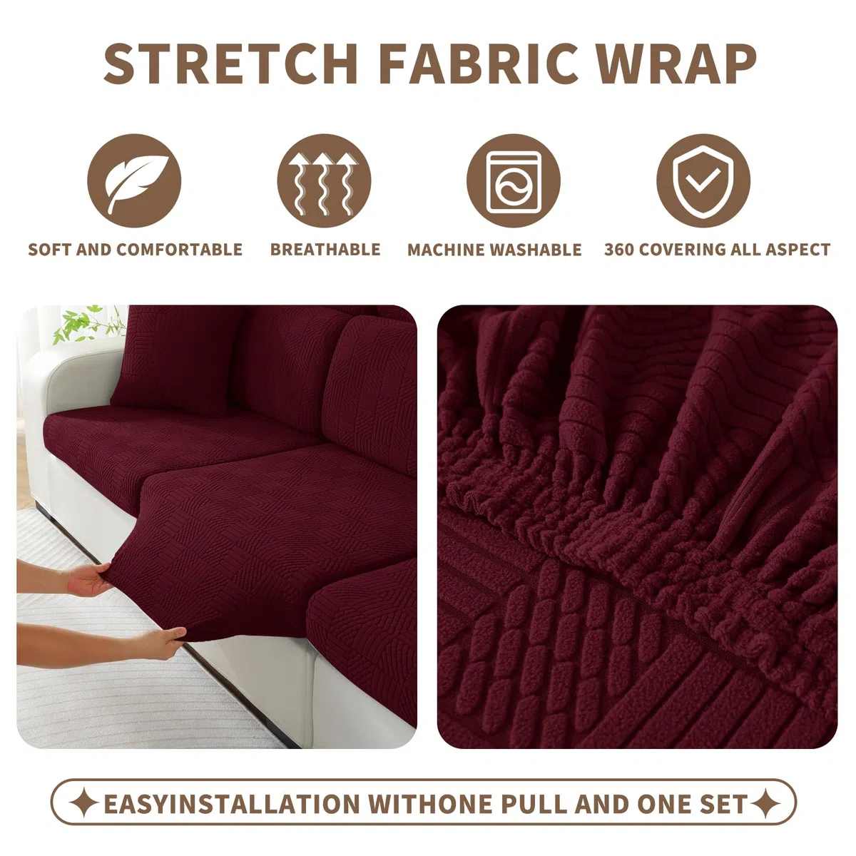 Ystyle Funda Asiento Sofa Ajustable, Alta Extensible Funda Sofa Cojin Separado, Antideslizante, Universal, Lavable, Protector de Muebles para Perros y Mascotas (Chaise Longue, Burdeos Rojo)
