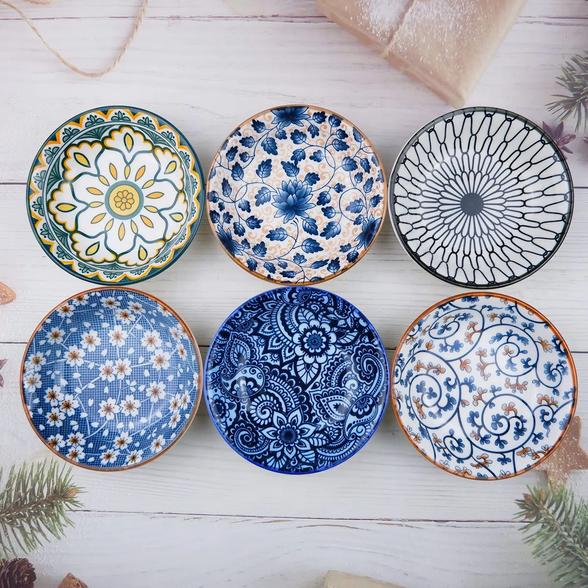 Cuencos de porcelana, Servier Set 6Pcs, Juego de Tapas, para Salsa, Sushi, Aperitivos, Diámetro 10 cm