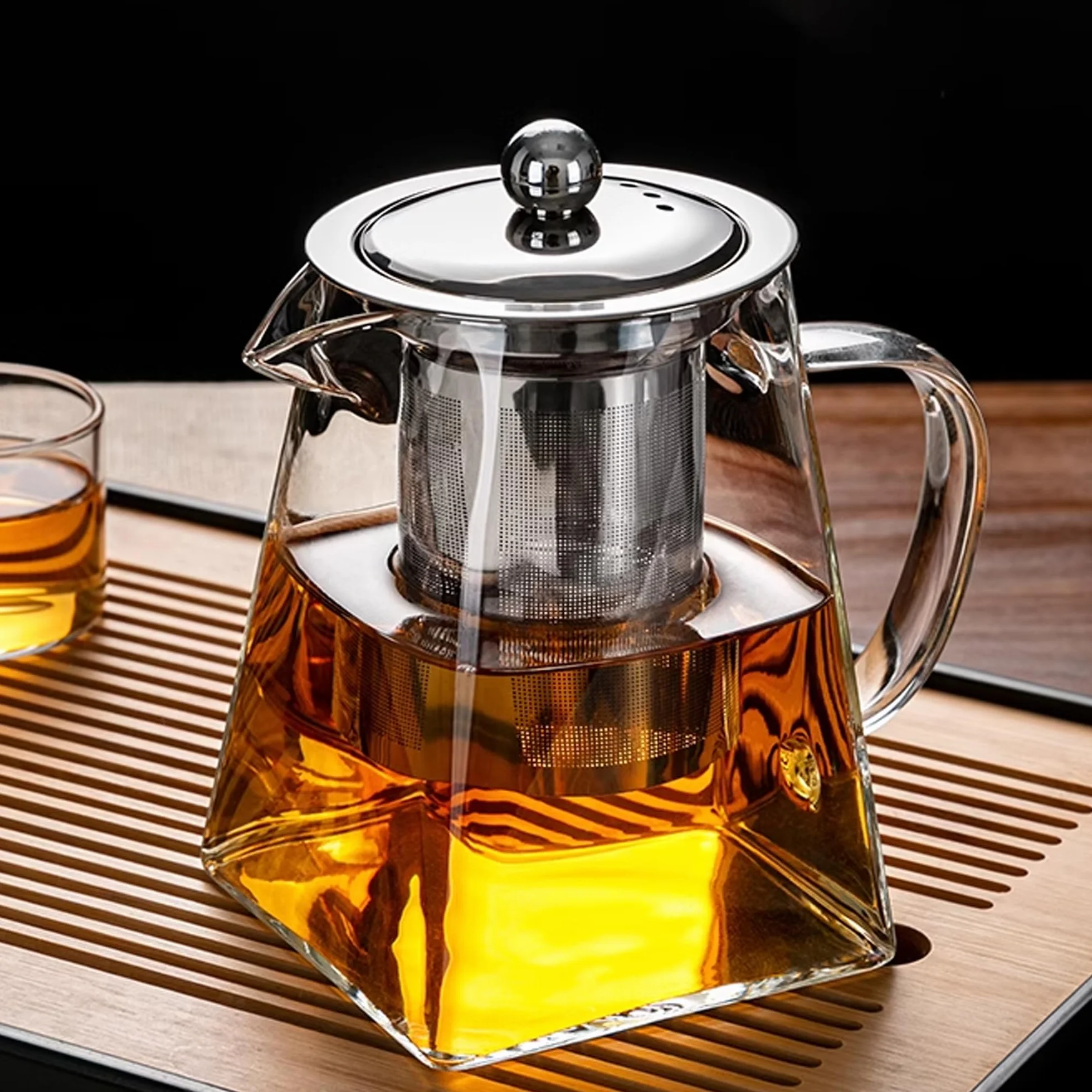 YUEMING - Tetera de cristal de 550 ml con filtro infusor de acero inoxidable resistente al calor, tetera de cristal para floración, té a granel