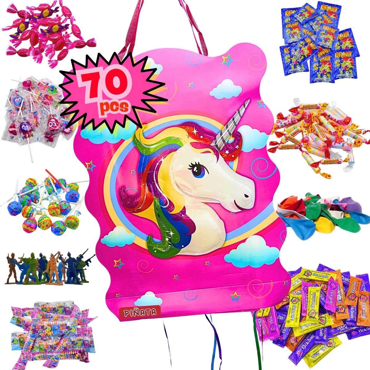 Piñata Cumpleaños Infantil. Piñata + Pack 70 Chuches Sin Gluten y Juguetes Piñata. Piñata Cumpleaños. Piñatas Infantiles. Relleno Piñata. Piñata Unicornio. Piñatas Niña. PARTY4EVER