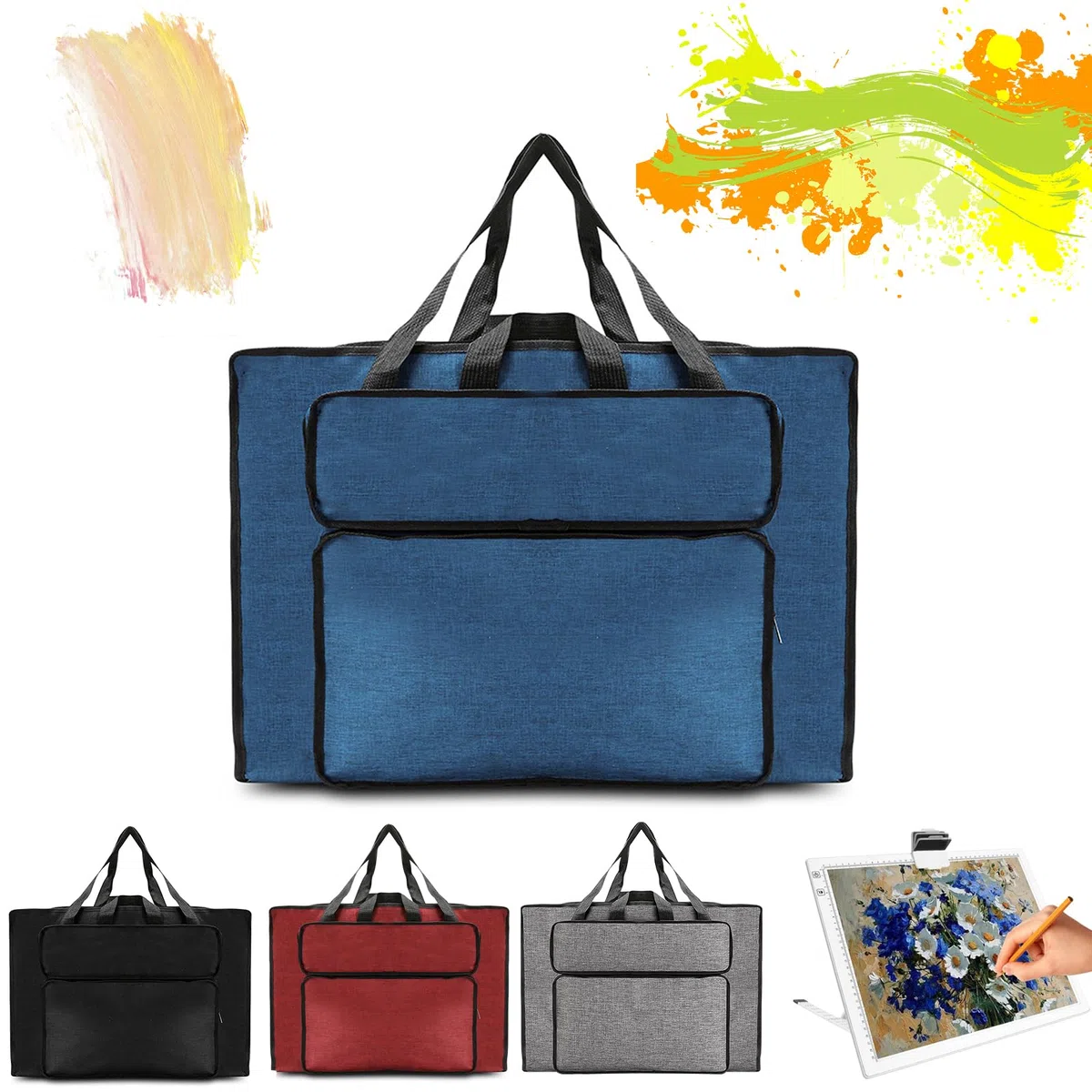 MeYuxg Bolsa de dibujo, carpeta de artista bolso de mano, bolsa de arte impermeable, para almacenamiento de suministros de arte, paquete de arte para estudio y bocetos al aire libre, azul, A2