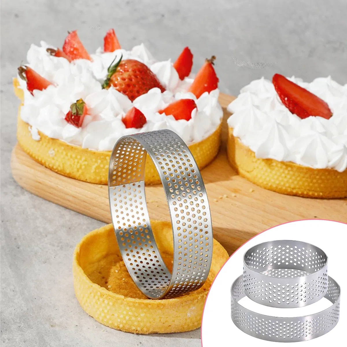 12 Piezas Moldes Perforados Tartaleta,Aros para Tartas en Acero Inoxidable 430,Anillo de Mousse de Pastel Perforado Para Hacer Quiches Mousses Tartas De Frutas Mini Pizzas(5cm,8 cm)