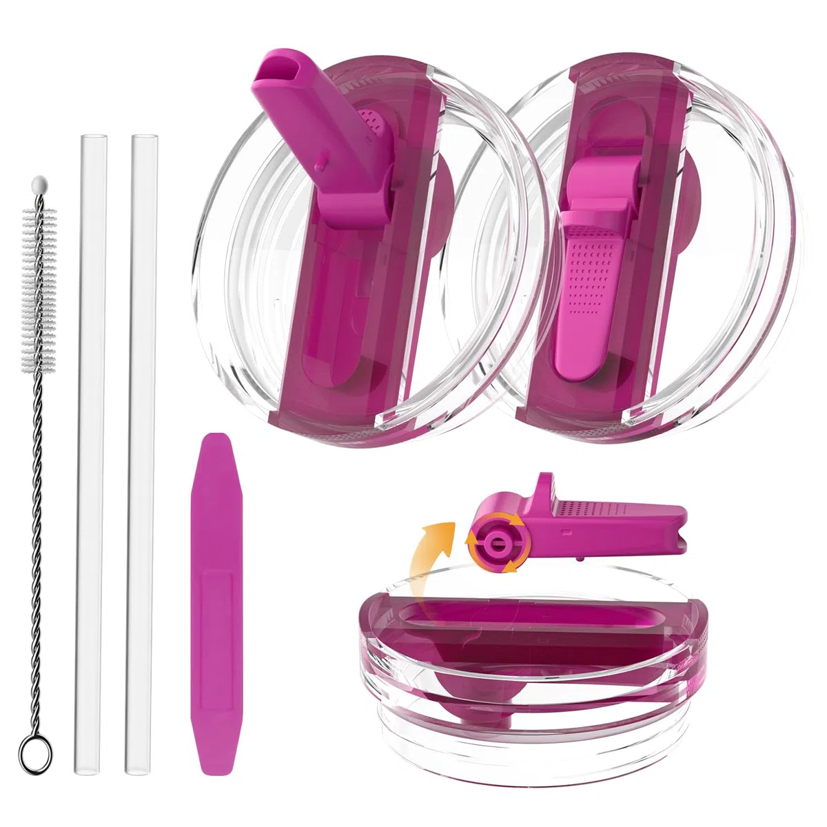 CloudValley [2 Unidades] Tapa Prueba Fugas para Stanley Cup 40 oz Accesorios, Anti Goteo Reemplazo con Paja Plegable, [Desmontable y Fácil de Limpiar] Cover Protección Reutilizable de PC Prueba,Rosa