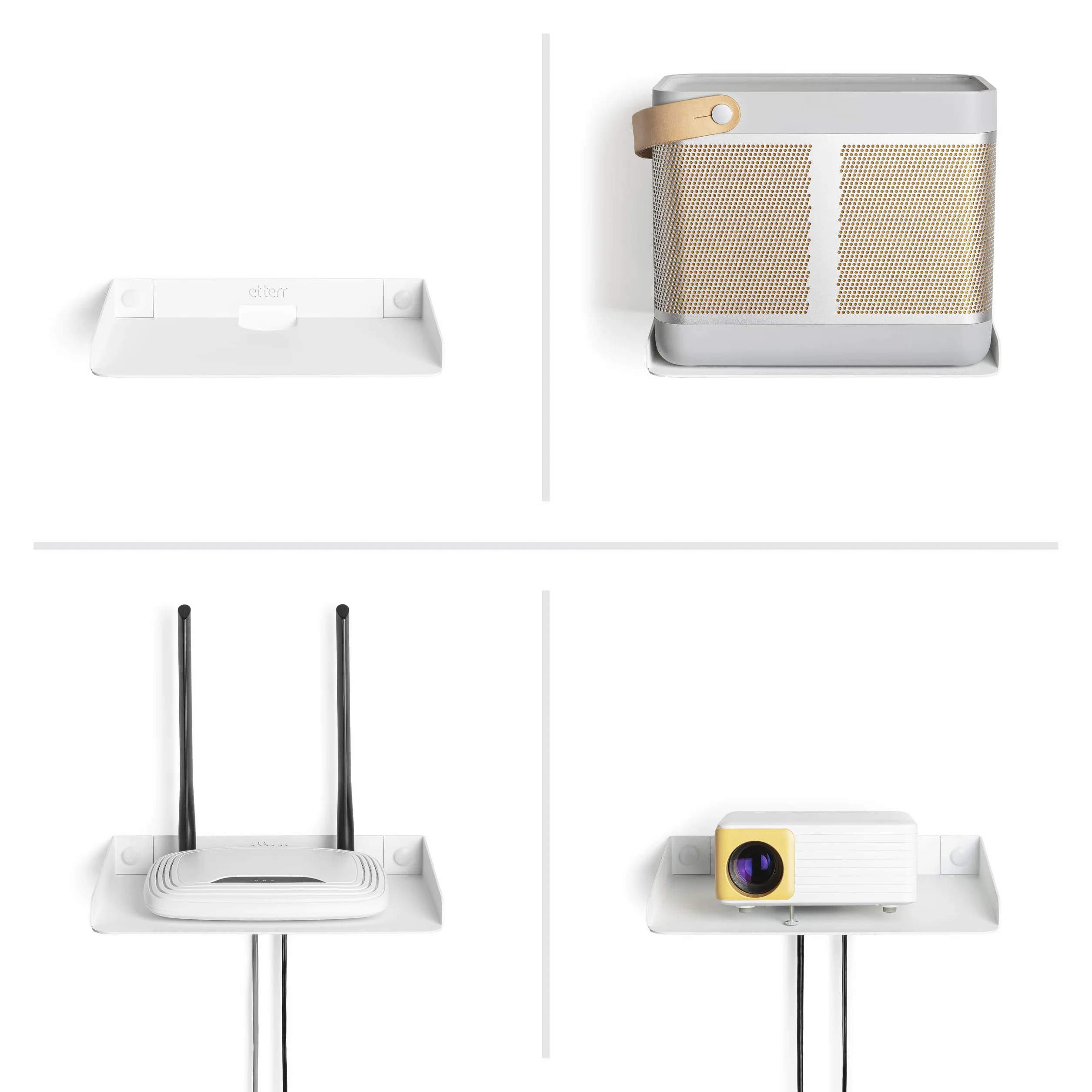 Balda para Router WiFi y Módem • Estante de Pared con Pasacables y Bordes Elevados • Repisa de Metal para Proyector y Altavoz • Estantería Flotante Organizador de Cables, Repetidor y TV Box