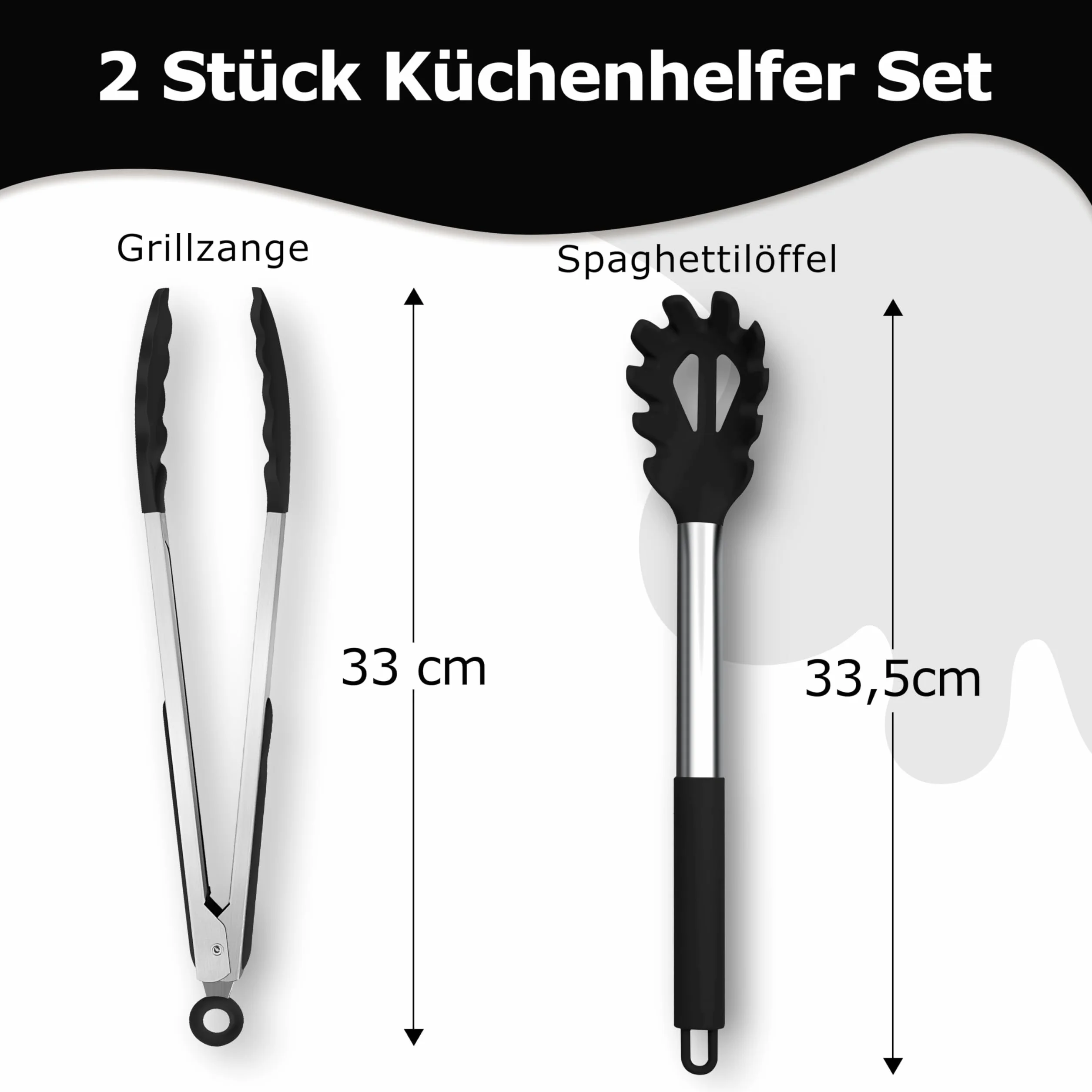 Homikit Cuchara de espagueti de silicona y pinzas de cocina (2, negro)
