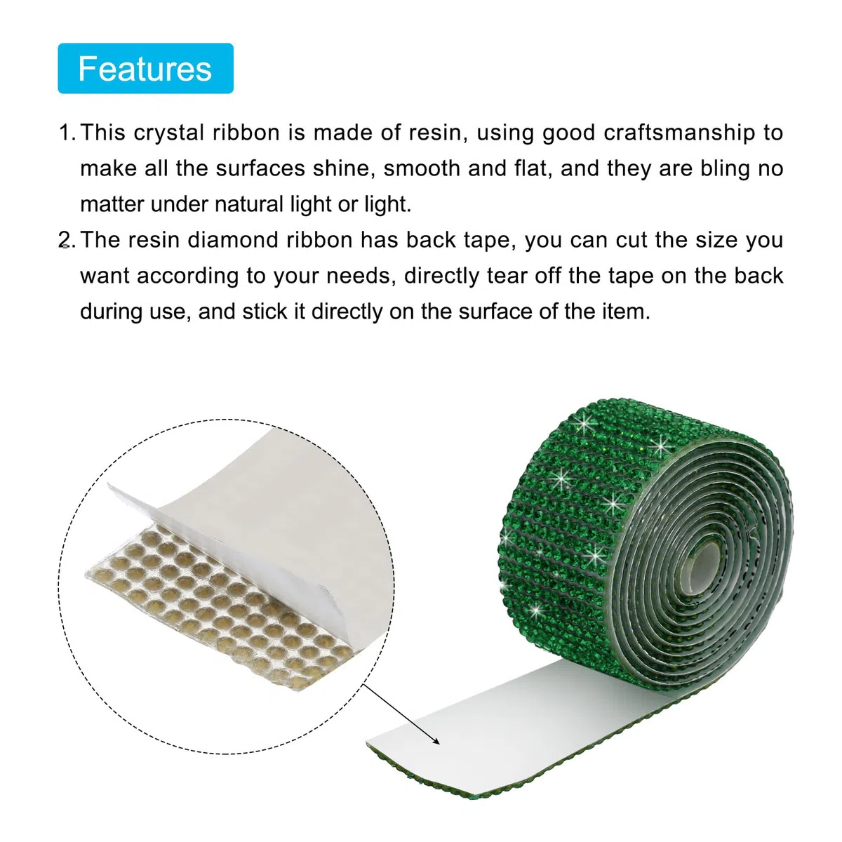 QUARKZMAN 3 Rollos 1" 3 Yardas Cinta Adhesiva de Diamantes de Imitación de Cristal para Proyectos de Arte y Manualidades Tartas de Boda Decoraciones de Cumpleaños Verde Oscuro
