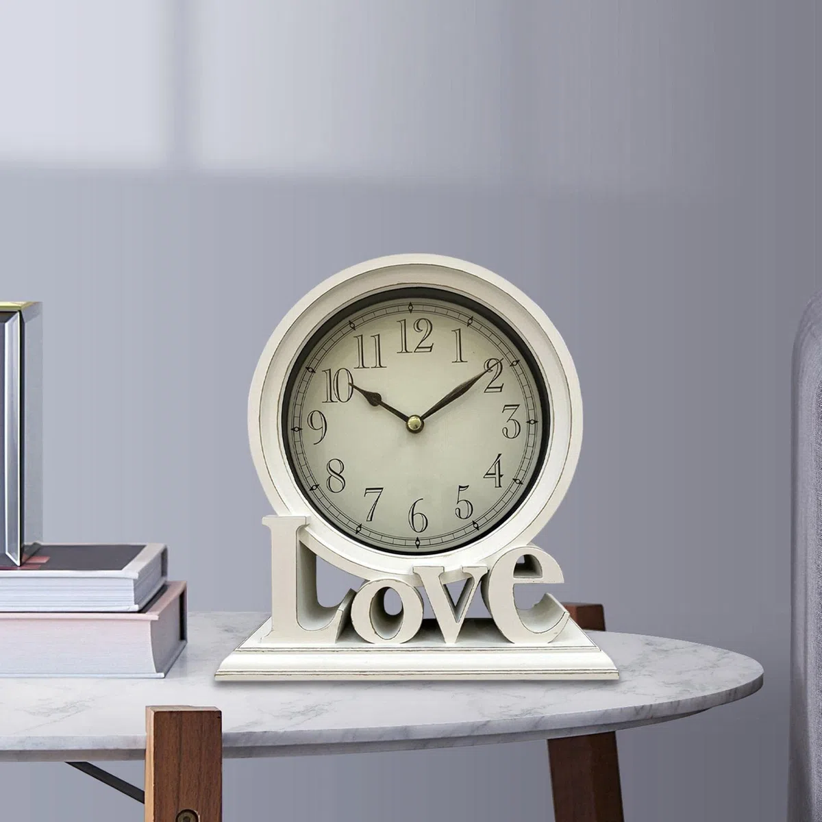 predolo Reloj de Escritorio Rústico Relojes de Repisa Amor Relojes de Mesa Decorativos Relojes Estante Chimenea para Cabecera, Decoraciones de Estar, Blanco, tal como se describe
