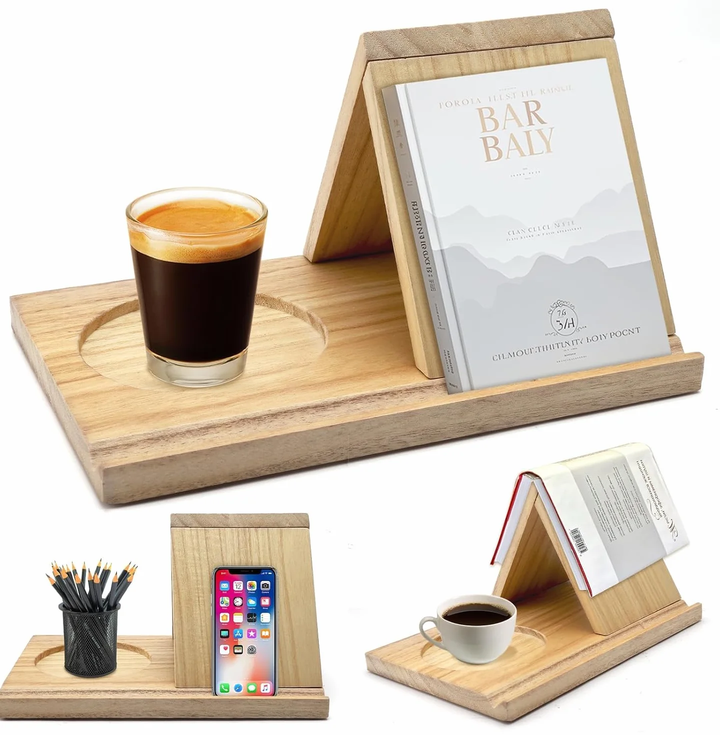 Soporte de Libro de estantería Triangular de Madera de Macizo Soporte para Libros Personalizad para Reposar Páginas Regalos para Lectores Profesores Escritores