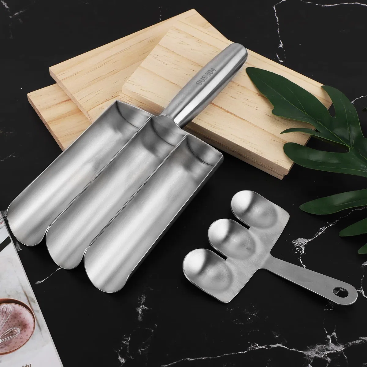 Máquina para Hacer Albóndigas Triple con Pala para Cortar, Fabricante de Albóndigas Herramientas Manuales para Hacer Albóndigas para Sorbete de Masa de Galletas de Cocción Rápida (Tres Tubos)