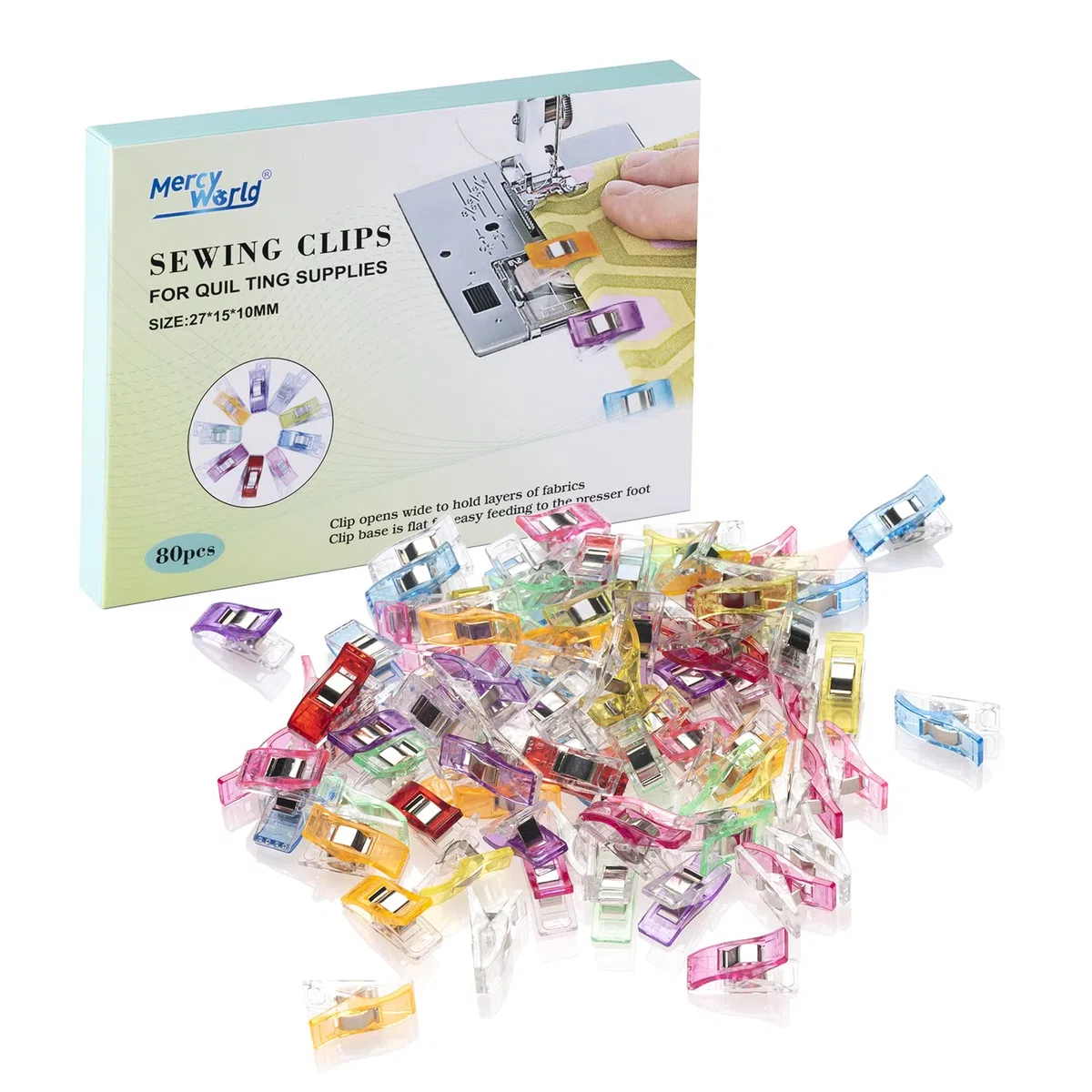 Clips de costura, 80pcs Craft Clips Craft accesorios para costura tejer ganchillo, manualidades,de acolchado clips para costura caja de lata paquete,Sewing Clips Wonder clips