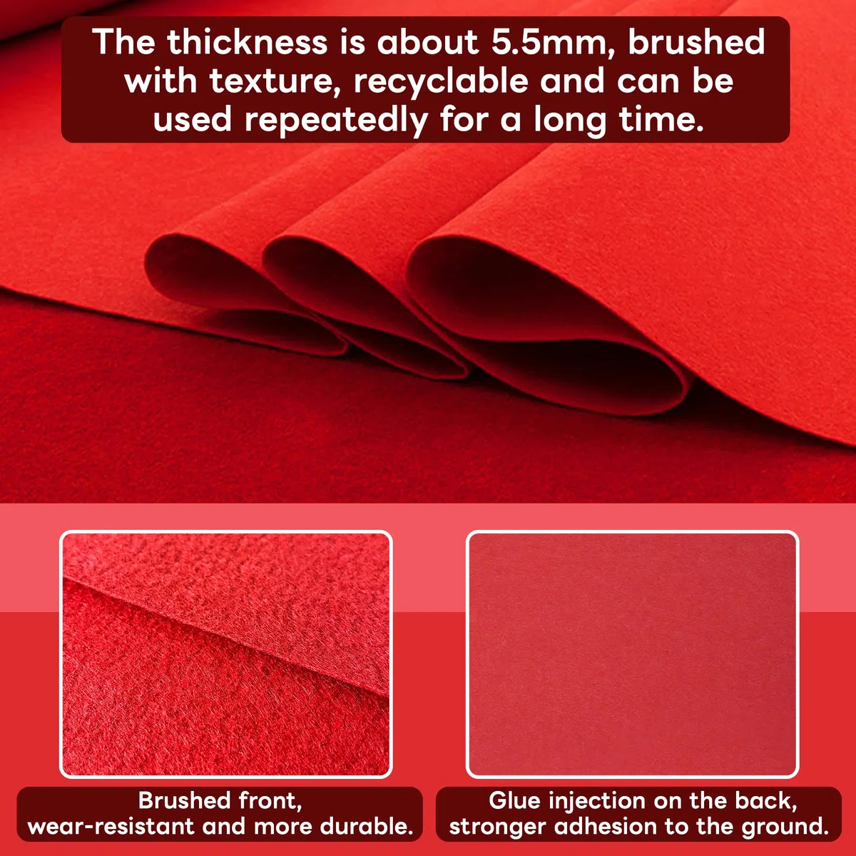 Alfombra roja para pasillo de boda, 1 x 10 m, antideslizante, alfombra roja para fiestas, 5,5 mm de grosor, alfombra roja VIP, alfombra para bodas, Navidad, bailes, pasillos, escaleras de