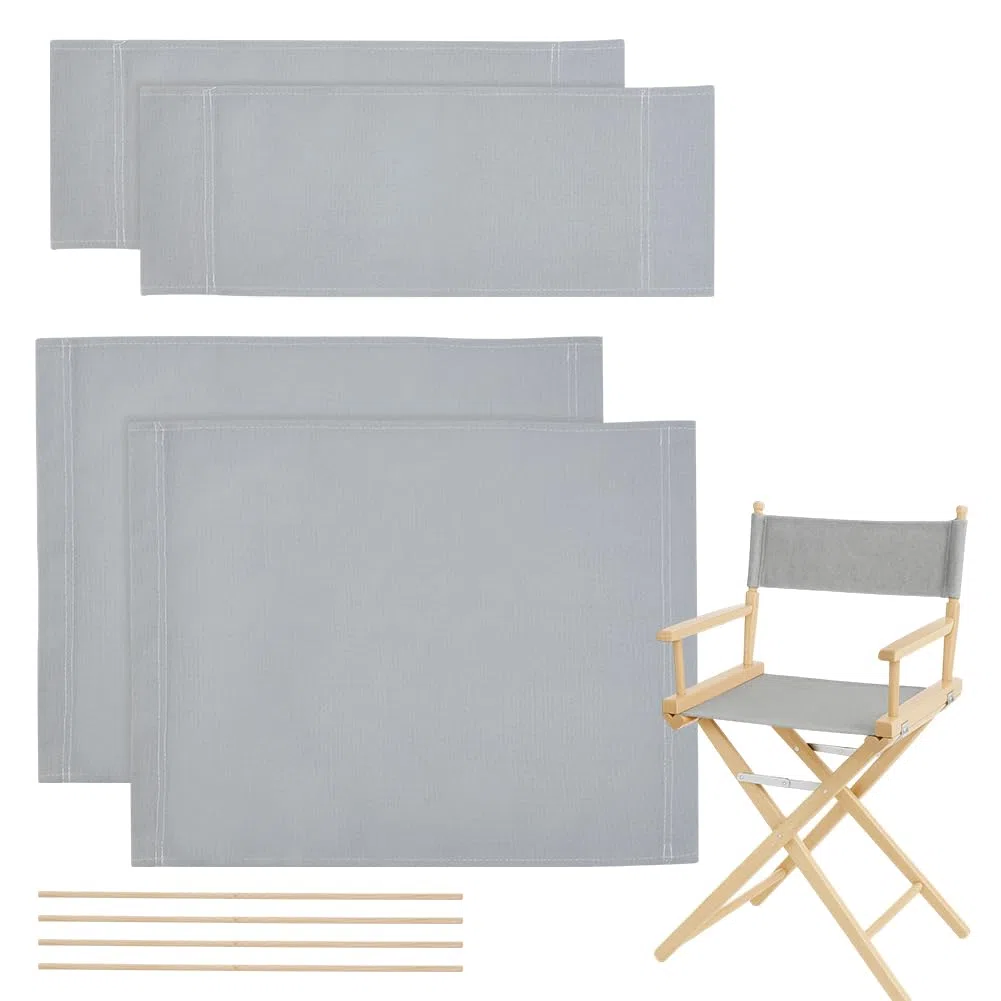 nbeads 2 juegos de fundas plegables para silla de director, fundas de repuesto con varillas de madera para sillas giratorias de maquillaje, gris, 53 x 41 cm/53 x 19 cm