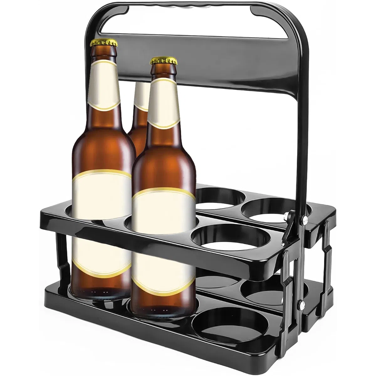 Portabotellas para 6 botellas, cesta plegable de polipropileno negro, soporte para cerveza y bebidas, 24 x 15.5 x 29.5 cm, ideal para fiestas, KTV, bares y conductor de entrega