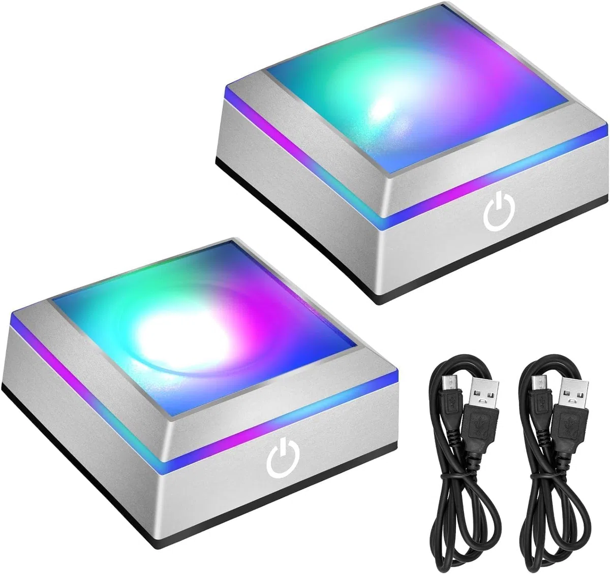 EEEKit Base LED para Cristales, 2 Paquete Soportes Cuadrados con 6 Colores para Arte en Cristal 3D Plana Base Cóncava