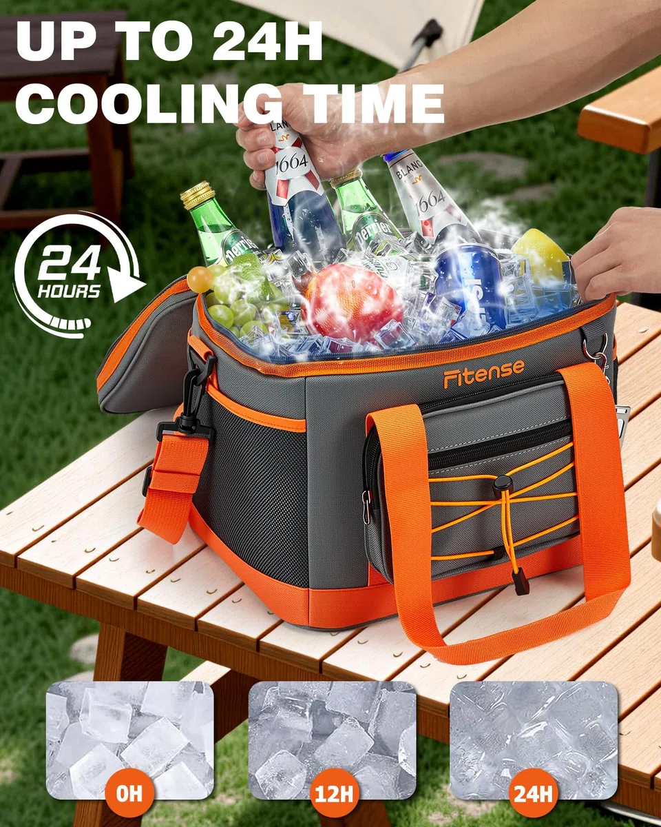 Bolsa Térmica Porta Alimentos 20/33L Plegable - Fitense Bolsa Comida Trabajo Impermeable con 4 Capas, Hielera Portátil para Playa, Viajes, Picnic, Camping, Grocery (30/50 Latas, 600D Oxford)