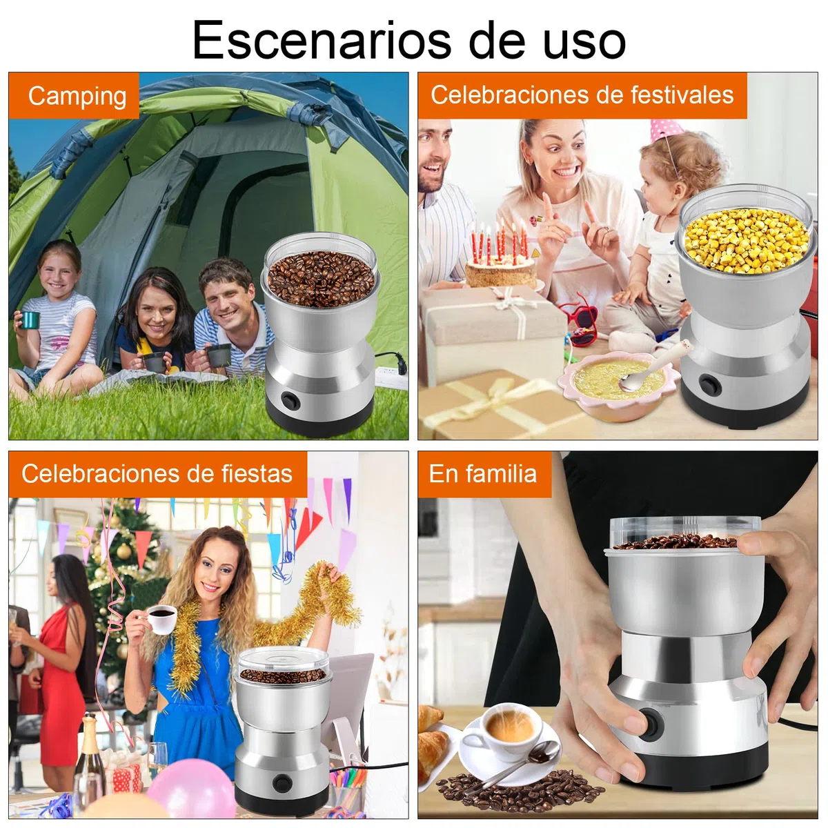 Molinillo de Café Eléctrico,Molinillo de 200W,Molinillo Eléctrico de Café,300ml Molinillos de Especias para Molinillo Semillas,Especias,Secos(Plata)