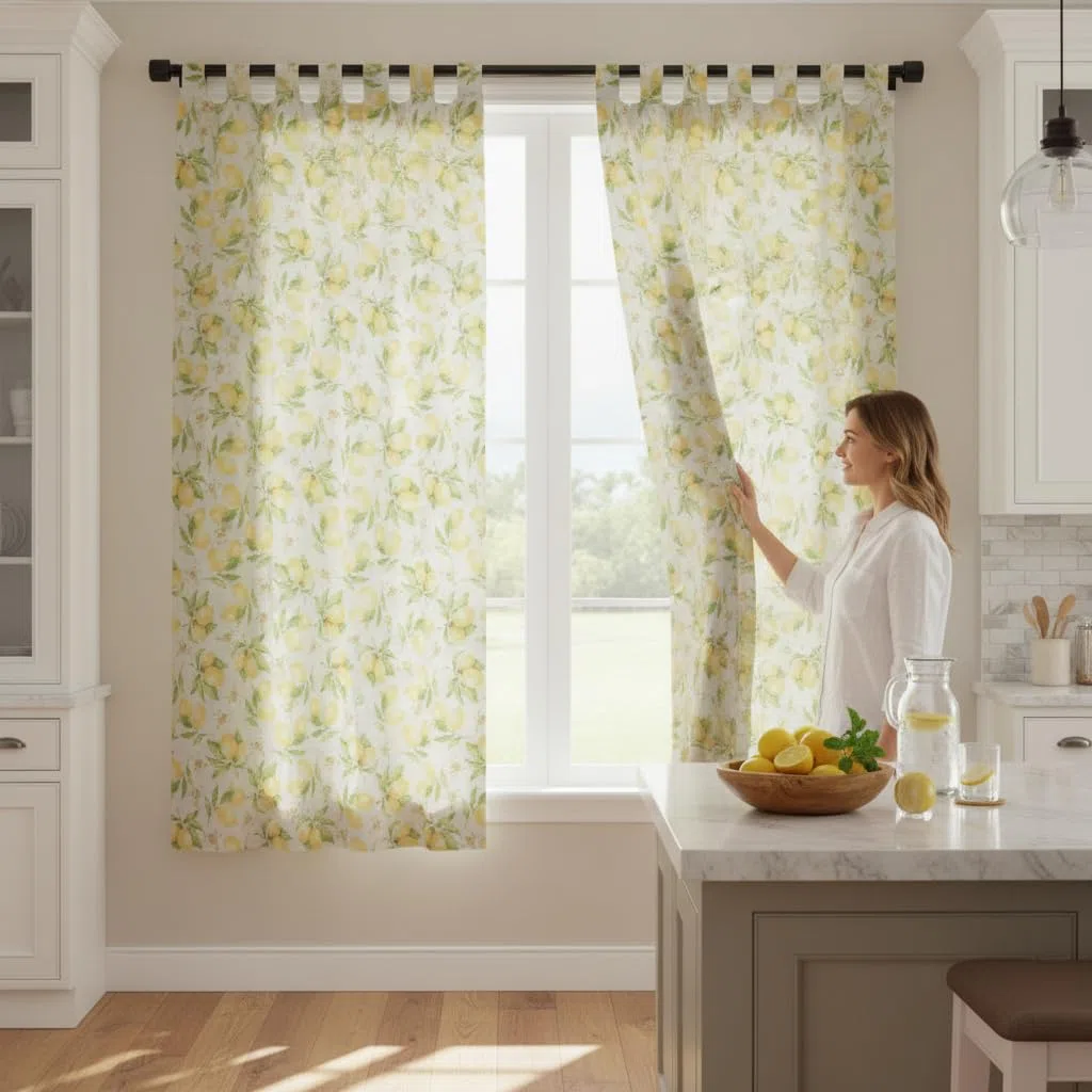 various Cortina Cocina de Estilo Verduras 90 x 145cm,Tela Opaca Máxima Privacidad para Comedor,50% Algodón 50% Poliester 2 Paneles