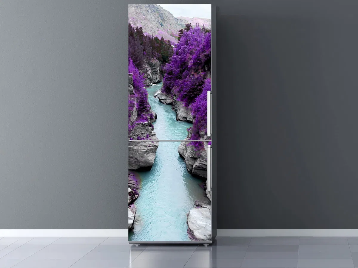 Pegatinas Vinilo para Frigorífico rio vegetación morada | Varias Medidas 185x70cm | Adhesivo Resistente y de Fácil Aplicación | Pegatina Adhesiva Decorativa de Diseño Elegante