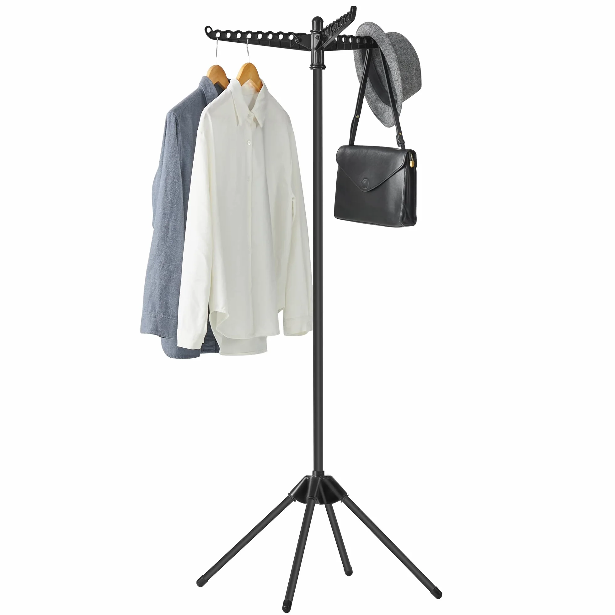 SONGMICS Tendedero, Tendedero de Ropa, 3 Brazos Giratorios para Colada, 4 Asas, para Interiores, Acero Inoxidable, para hasta 27 Prendas, 150 cm de Alto, Negro LLR510B01