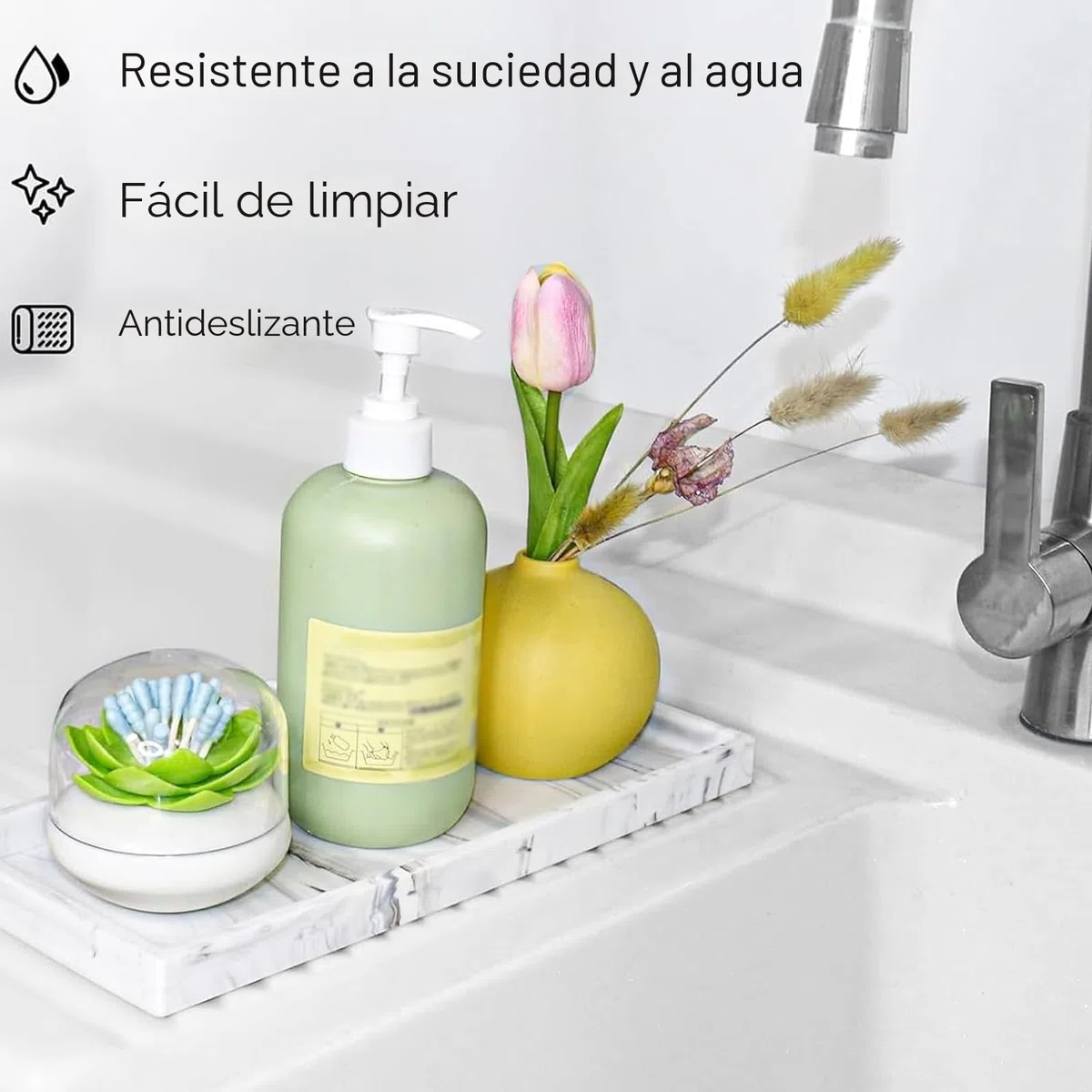 2 Piezas Bandeja de baño de Silicona - Elegante Efecto mármol, 20 x 10 cm Bandeja Rectangular, Bonita y fácil de Limpiar