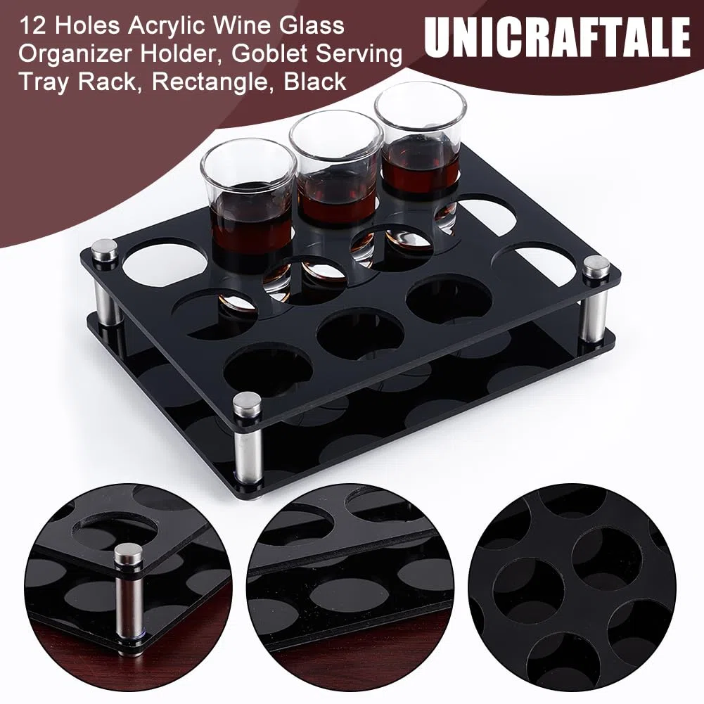 UNICRAFTALE Bandeja porta vasos de chupito de acrílico – Soporte organizador para copas de vino negras