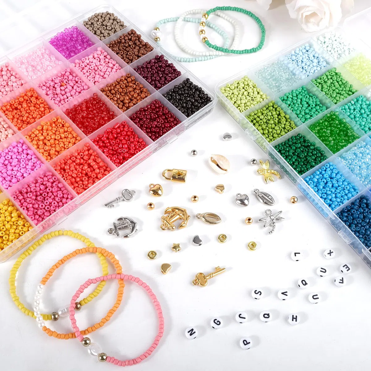 RUBY 3MM Abalorios para Hacer Pulseras con 300 Abalorios Letras Cuentas para Pulseras DIY Kit Pulseras Bolitas Set Regalos para Niños Adultos para Navidad Cumpleaños etc