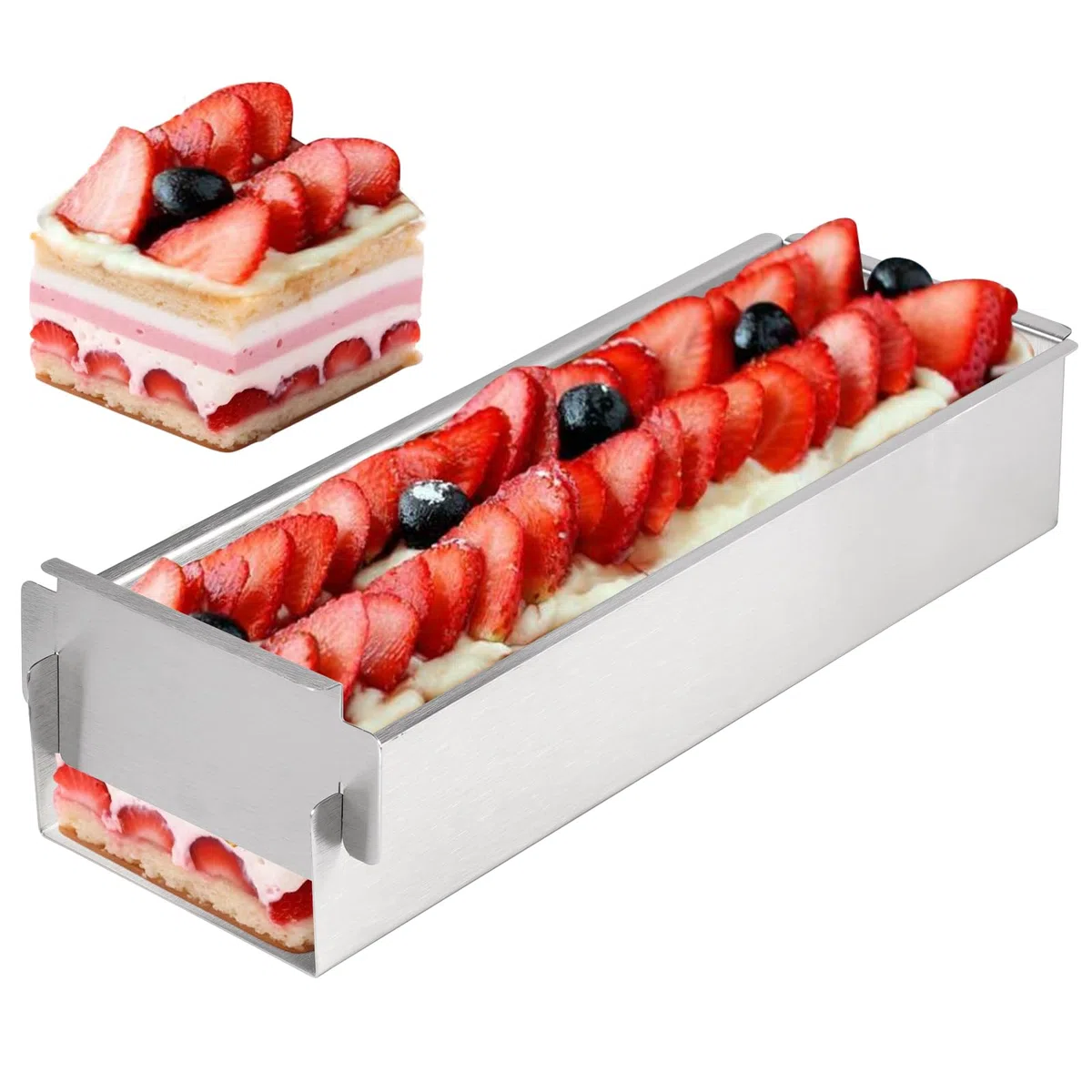 DGN Molde Rectangular de Mousse, Forma de Tiramisú de Acero Inoxidable Reutilizable Marco de Horno Rectangular Ajustable Antiadherente para Preparación de Brownie, Tarta de Queso, Panes, Tiramisú