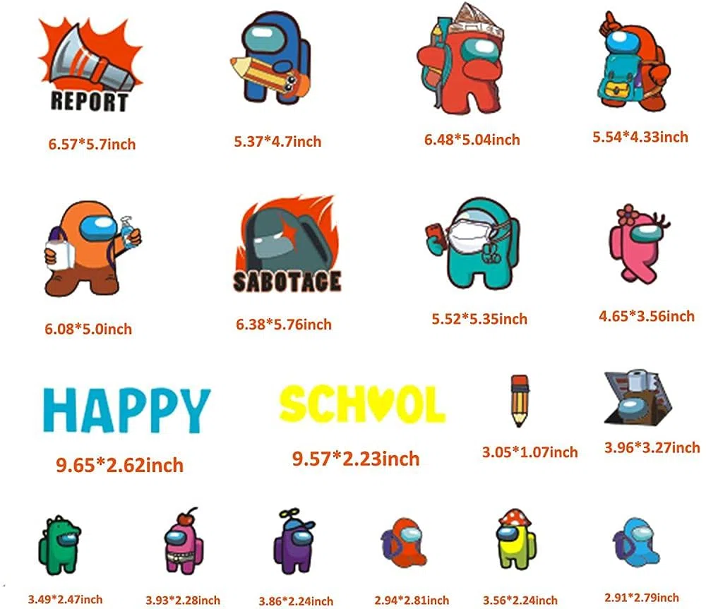Among Us Wall Stickers 21Pcs / Sheet for Bedroom Wall Decals Happy Day of School for Wall Decor for Kids Computer Desk Wall Impermeables Hot Game Stickers para portátiles Botellas de agua