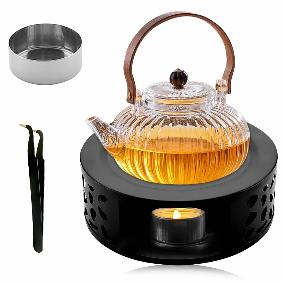 Calentador de Tetera Acero Inoxidable con Pinzas Base Redonda para Té Café