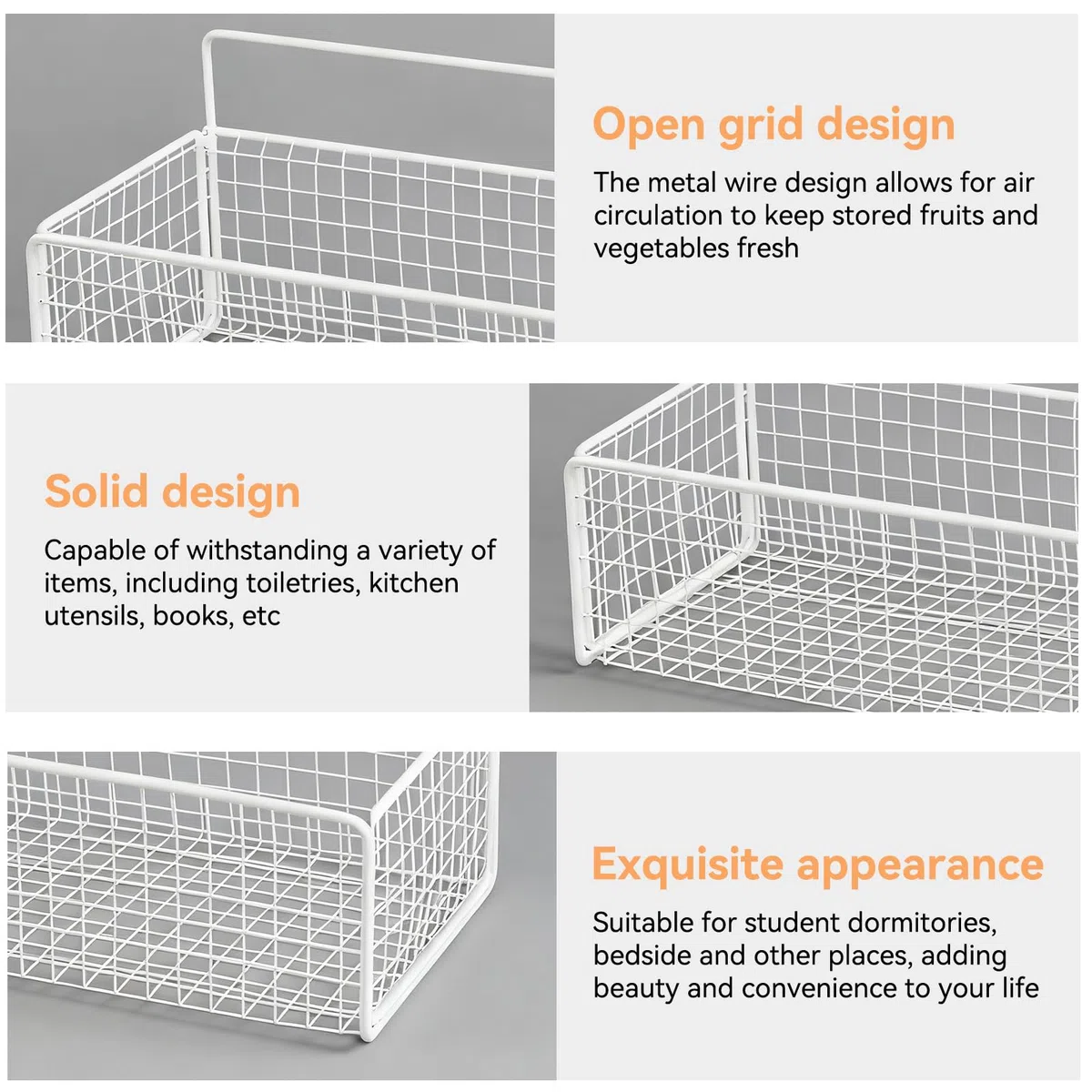 Estante de Almacenamiento para Colgar en la Cocina, cestas organizadoras de Pared de Gran Capacidad montadas en la Pared, cestas de Alambre para Dormitorio, Cocina (Blanco)