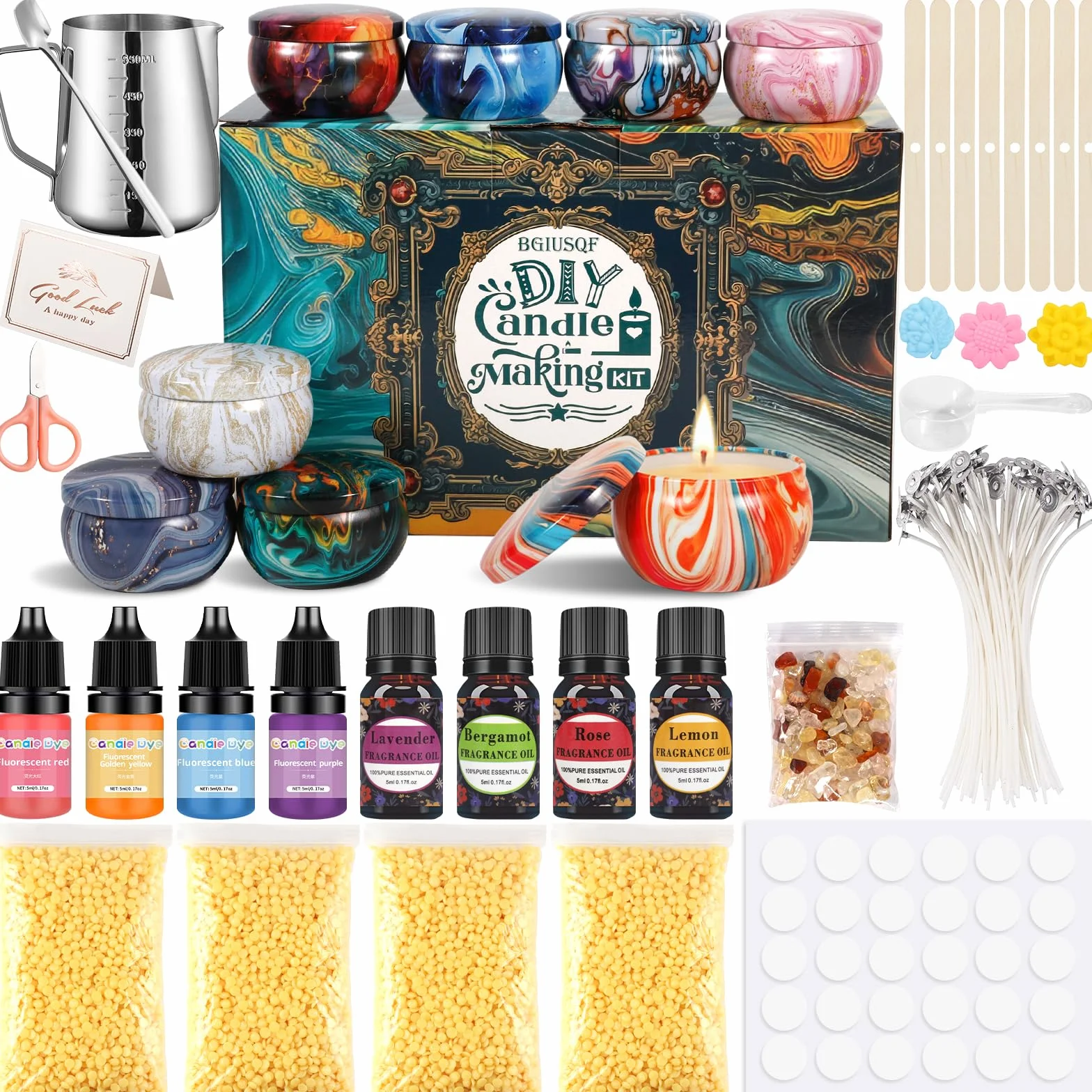 BGIUSQF Kit para Hacer Velas, DIY Kit Velas Aromaticas Fabricacion, Kit para Hacer Velas Aromáticas, Candle Making Kit, Contiene Esencia de Color, Fragancia, Adecuado para Principiantes