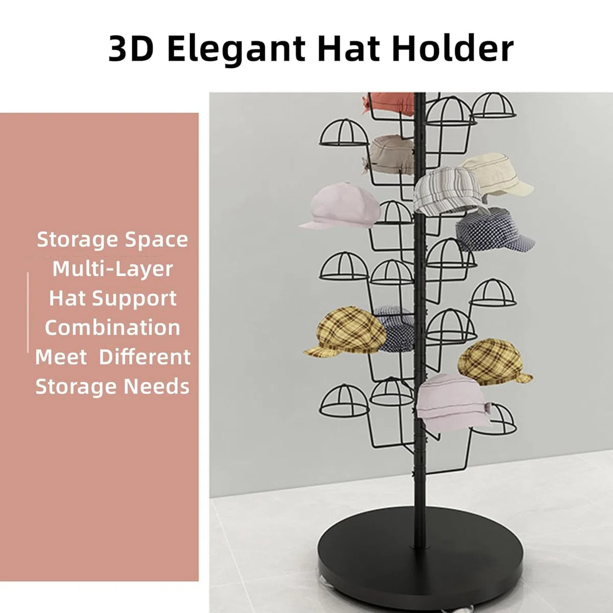 TONAUA Sombreros Display Rack,Sombreros Stand Display Metal Hat Rack Stand, Organizador De Almacenamiento De Sombreros, De Pie Libre Head-Wear Caps Stand, Comercial O Uso En El Hogar