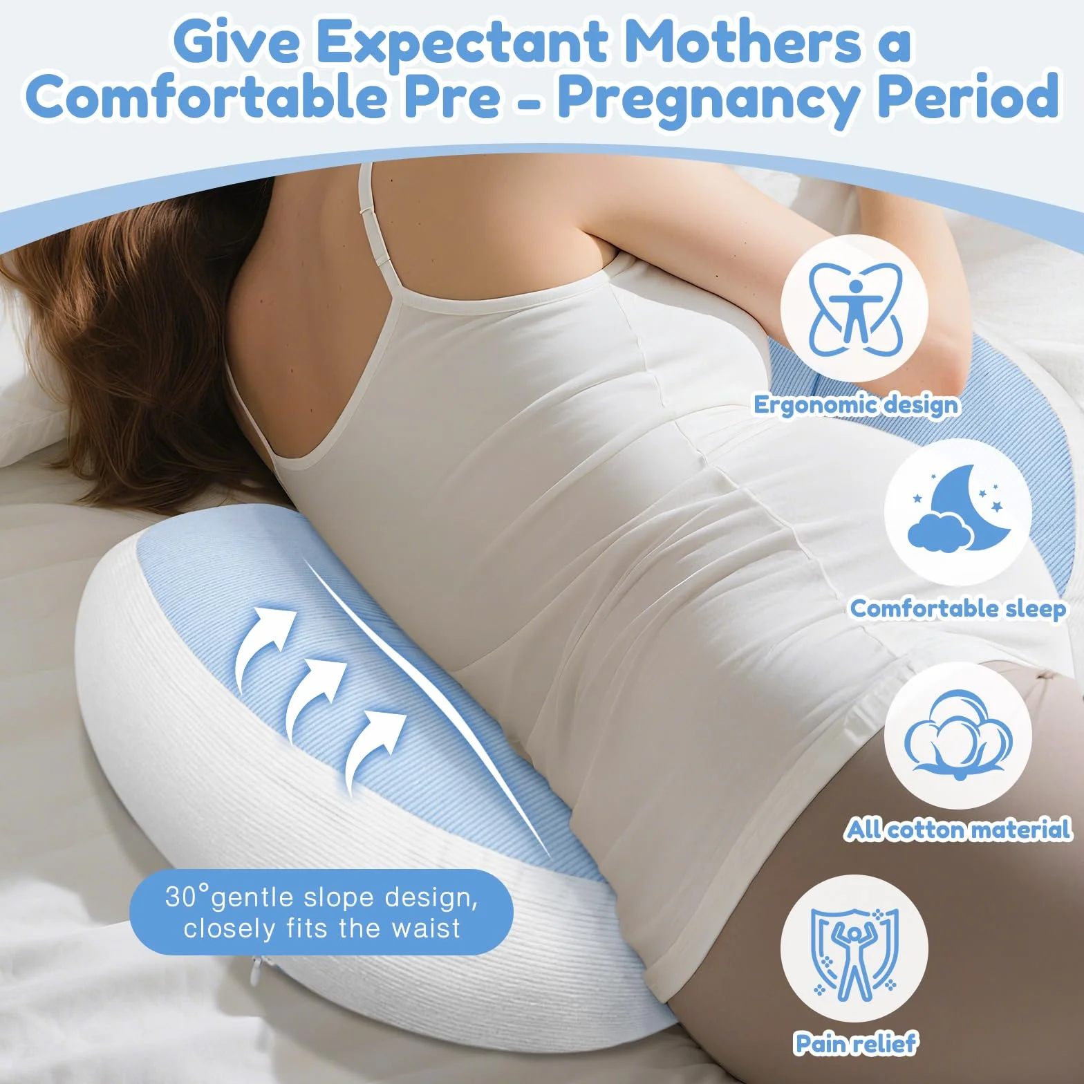 Almohada Embarazada, Ajustable Pregnancy Pillow, Suave Y Cómodo Almohada para Embarazadas para Apoyo De Espalda, Caderas, Doble Cuña Extraíble con Funda, La Mejor Momo Embarazada (Azul)