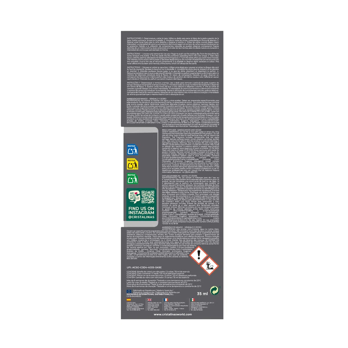 CRISTALINAS | Pack 2 Ambientador Mikado para Hogar | Fragancia Larga Duración 8 Semanas | 2x35ml | 0% Alcohol (Paquete de 2, Sándalo y cedro)