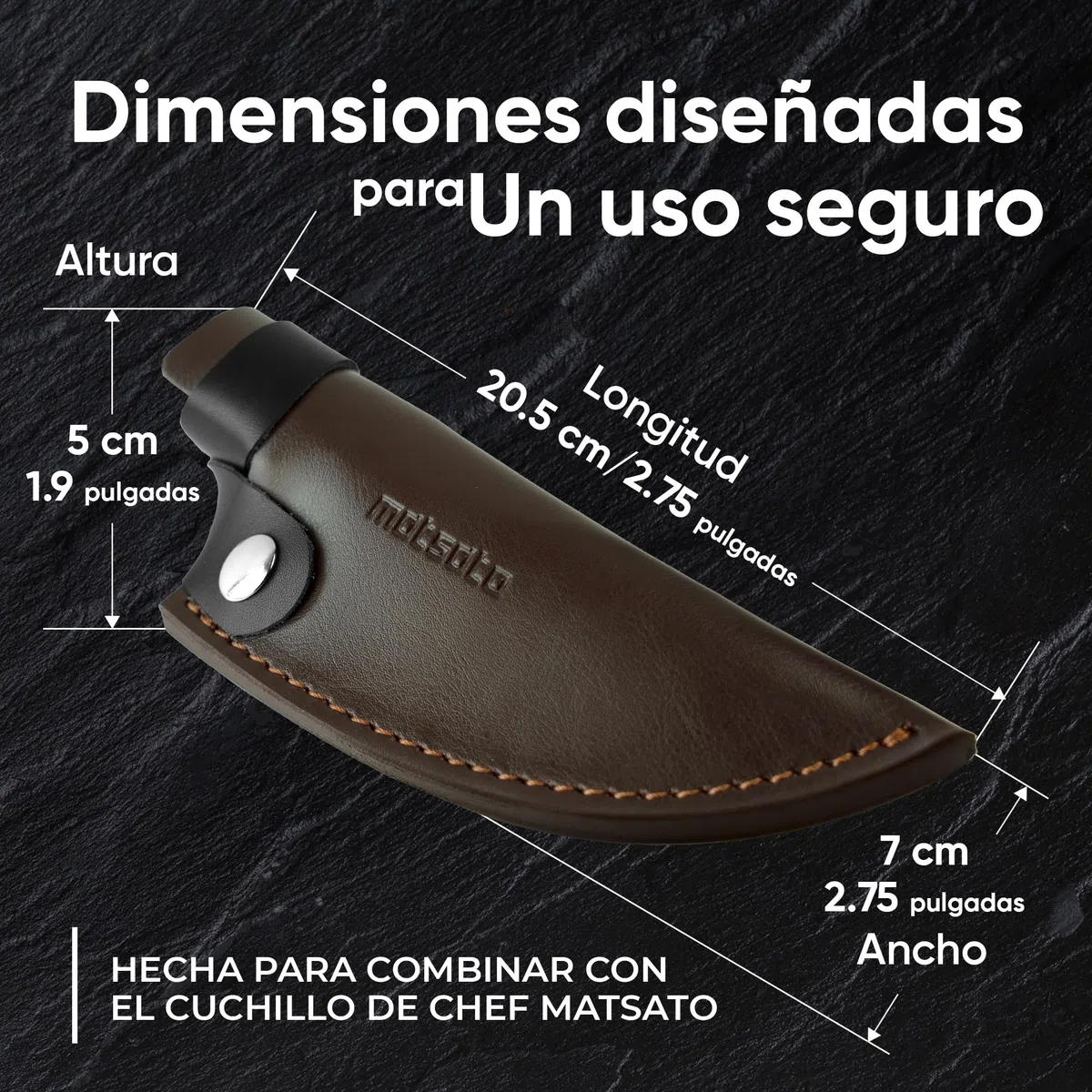 Matsato Funda de Cuero Premium para Cuchillo de Chef de Acero Japonés Original, Soporte para Cuchillo de Cocina, Marrón.