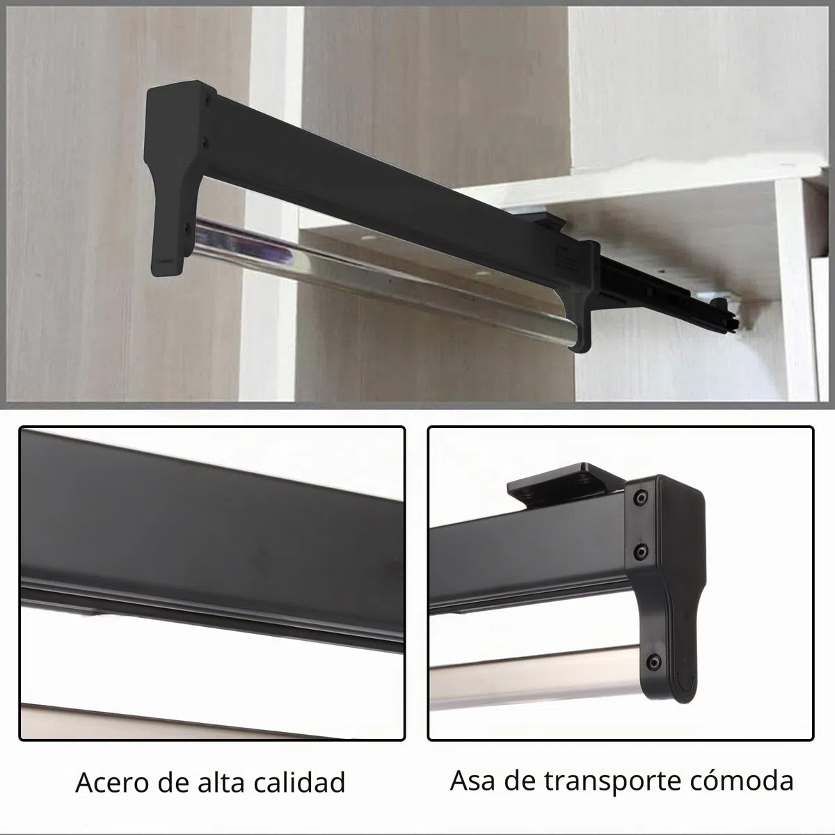 WOPPLXY barra extensible para colgar ropa de Negro, 292-590 mm perchero extraible armario de Acero Para colgar ropa, bolsos y corbatas (Negro)