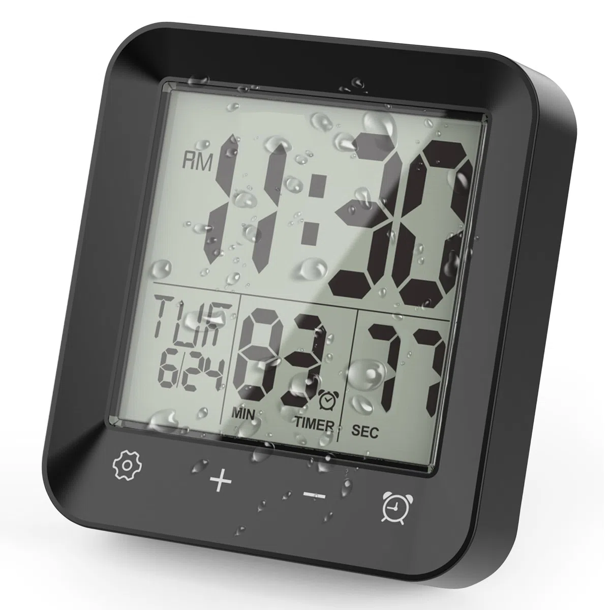 ALLOMN Reloj de ducha digital, resistente al agua, temporizador con alarma de cuenta regresiva, indicador de temperatura, reloj de baño táctil, reloj de ducha con ventosa, soporte para niños y adultos