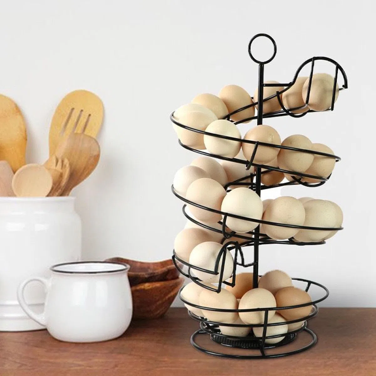 Farmhouse Egg Skelter - Estación De Cesta De Alambre Giratoria, Estante Vertical Moderno Para Condimentos De Frutas, Carrito De Estilo Industrial | Para El Hogar, Dormitorio, Apartamento Con Herramien