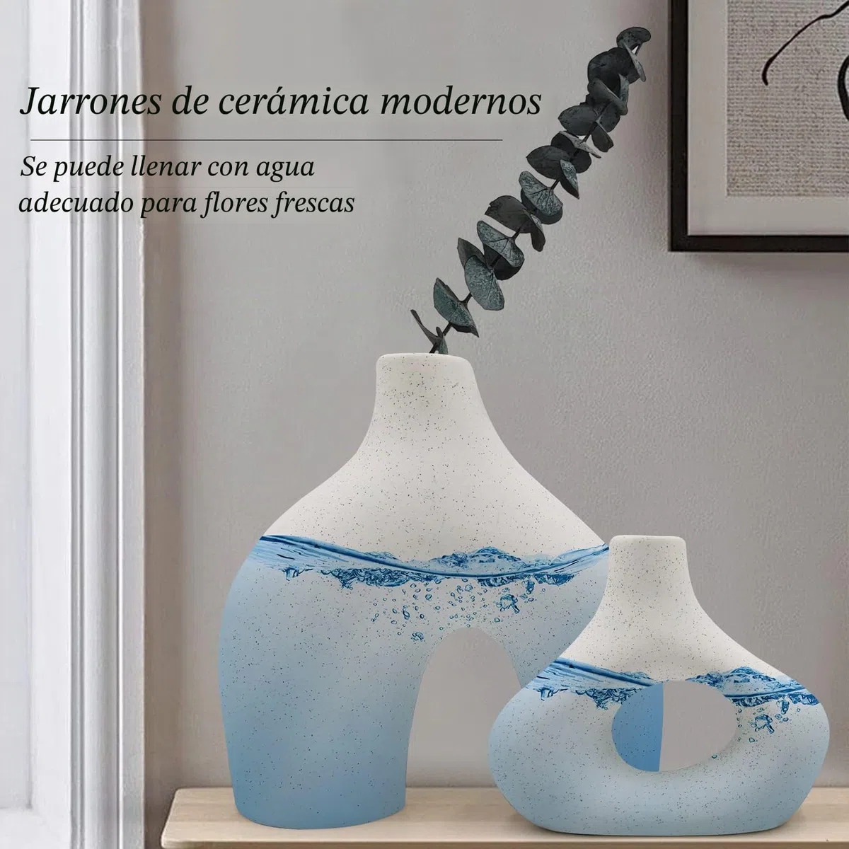 CEMABT Blanco Jarrón de Cerámica Juego de 2 Doble Montaña Jarrones para Boho Moderno Nórdico Minimalismo Estilo Decoración -jarrones para Sala de Estar, Boda, Mesa de Cena