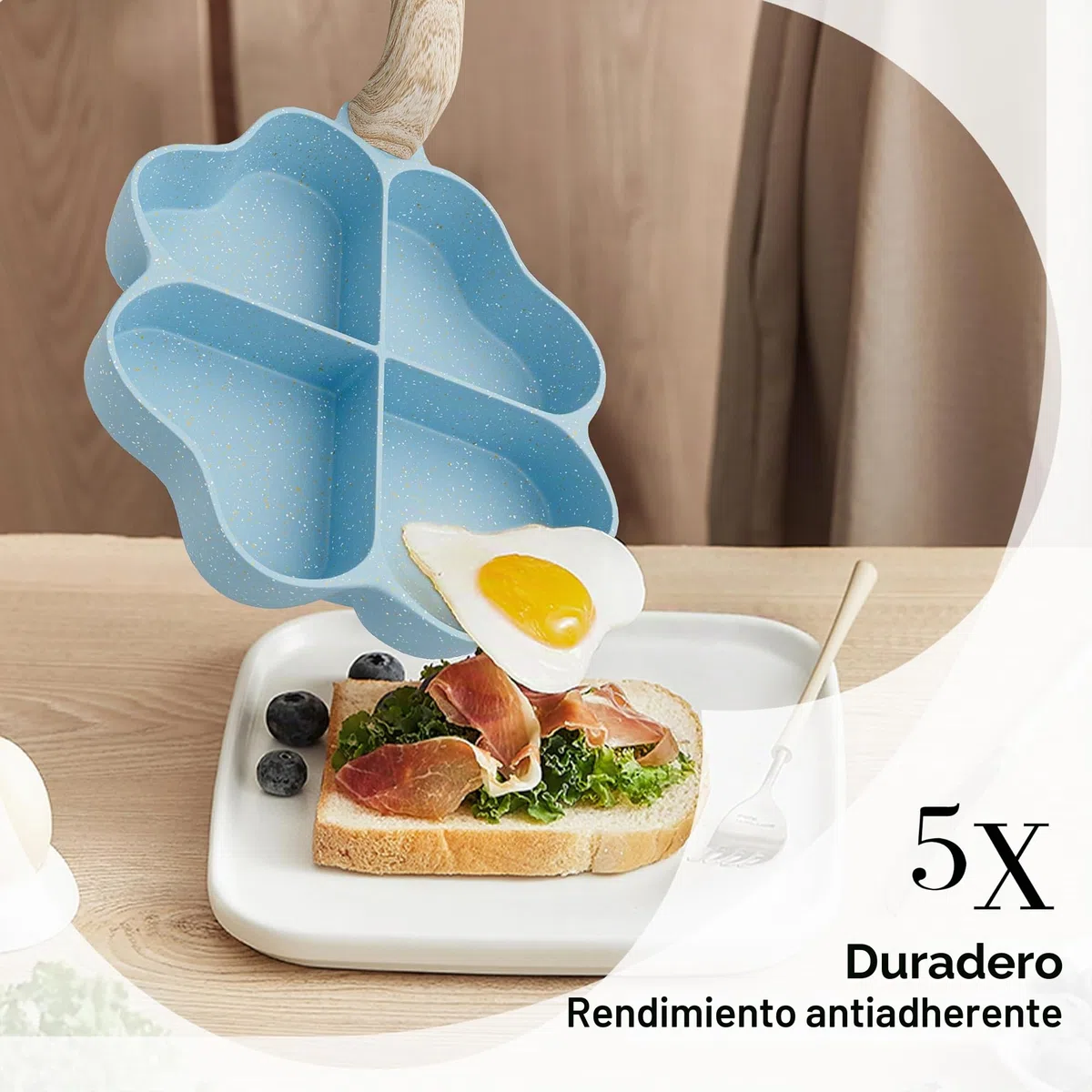 RIOVARM Antiadherente Sartenes para tortilla Inducción Sartén para huevos 4 agujeros En forma de corazón Sartén tortilla Granito Sartenes pequeñas sin PFOA Saludable Tortita Sarten para el desayuno