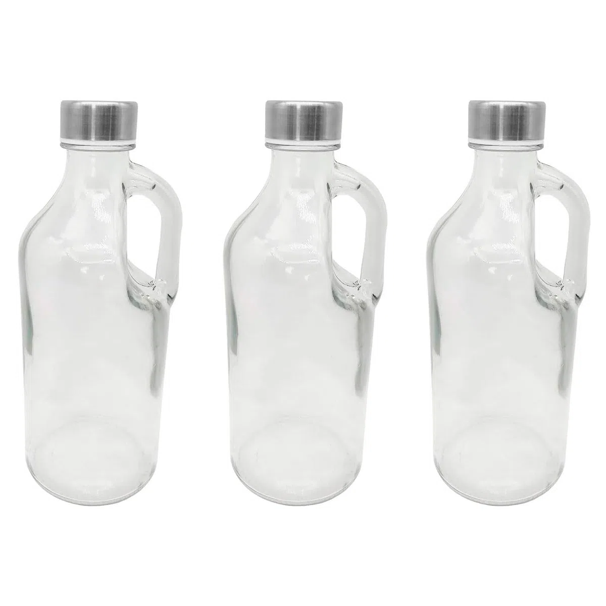 Acan Tradineur - Pack de 3 botellas de cristal con asa 1000 ml, tapa de rosca de plástico y metal, jarra dispensadora 24,7 x 9,5 cm para agua fría o caliente, bebidas, té helado