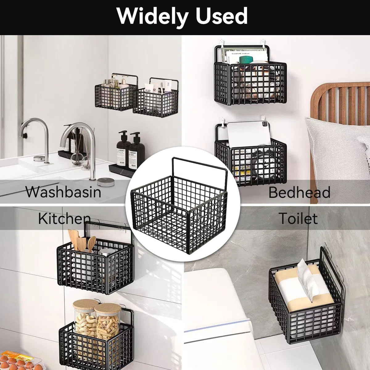 Cesta de cocina para colgar en la pared, cesta de almacenamiento de pared, caja adhesiva para guardar fruta sin necesidad de taladrar, pequeño recipiente de malla metálica para organizar la despensa