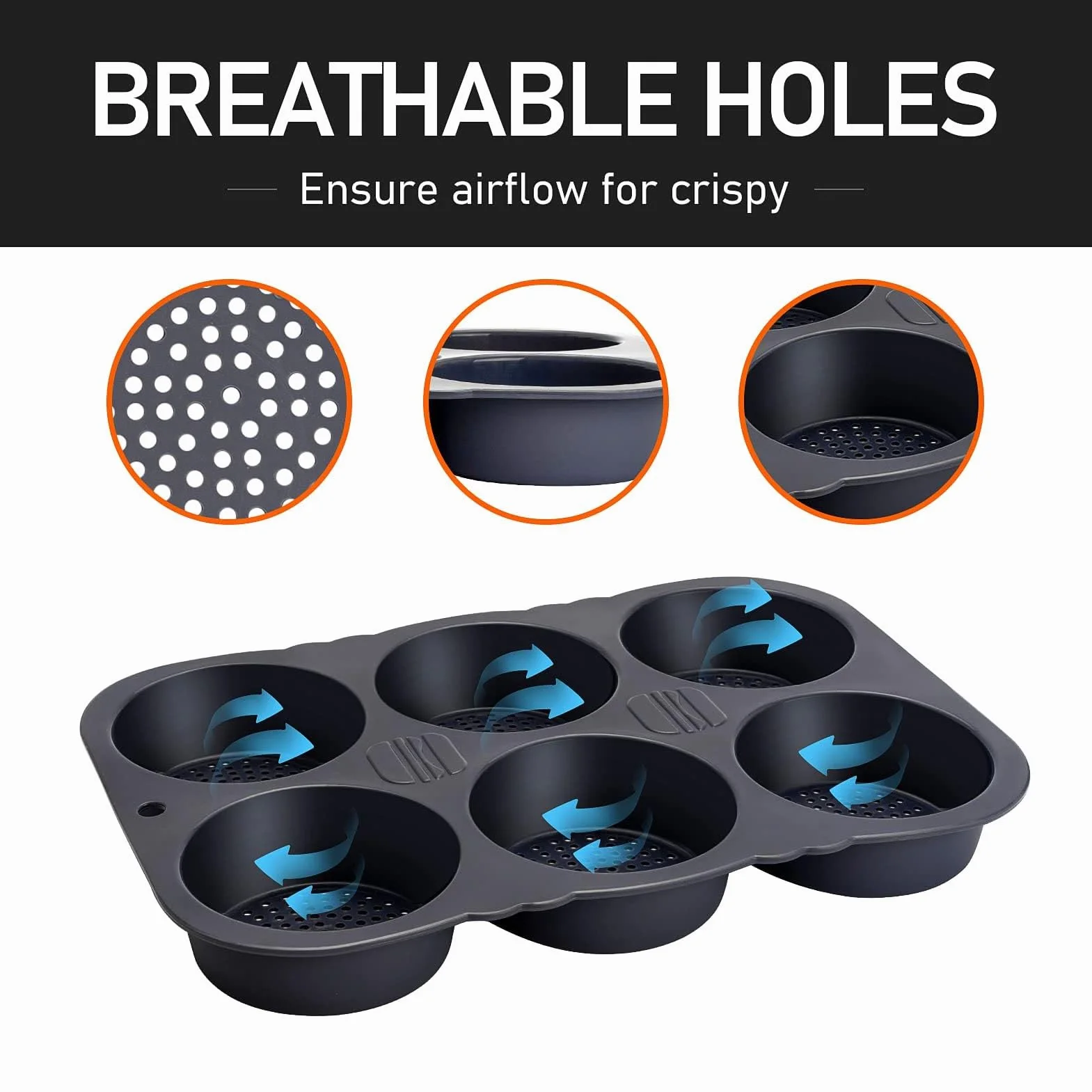 Molde de Silicona para Hamburguesas 6 Cavidades,Molde para Bollos Antiadherente Redondo, 10cm de Diámetro,para Hamburguesas Pan Panecillos y Hojaldres